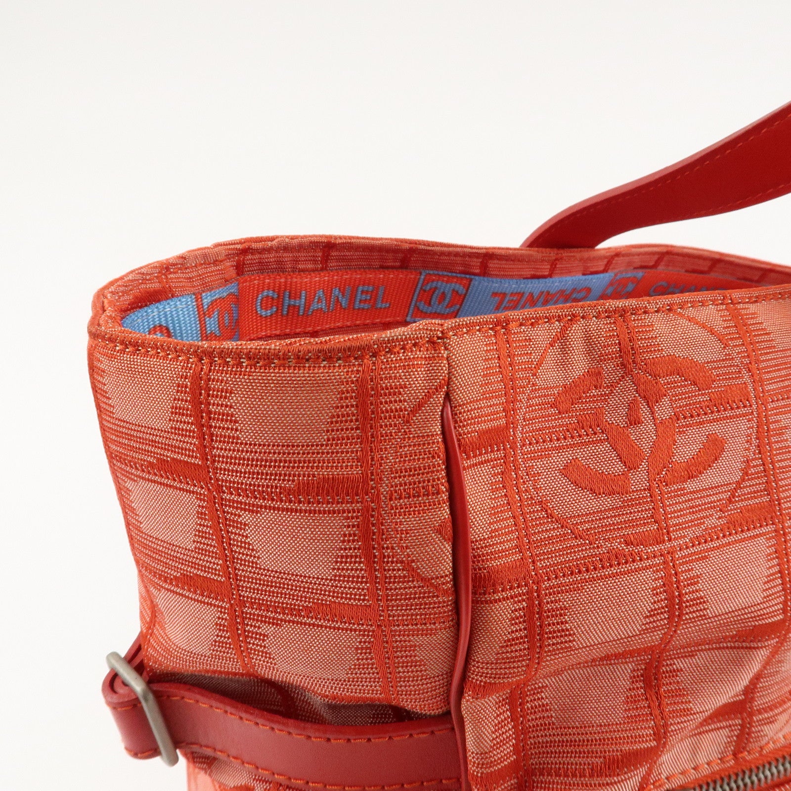 CHANEL New Travel Line Nylon Jacquard Leather Tote Bag TGM A15826 Used