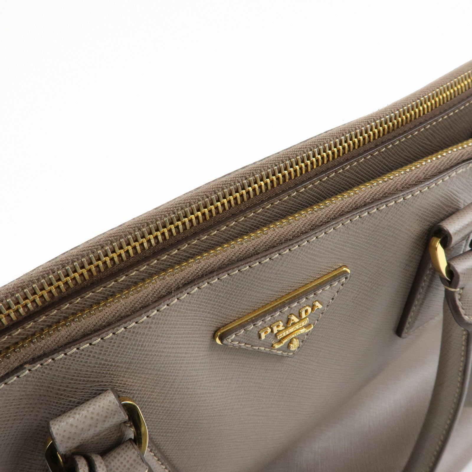 PRADA Triangle Logo Galleria Saffiano Leather Tote Hand Bag Gray