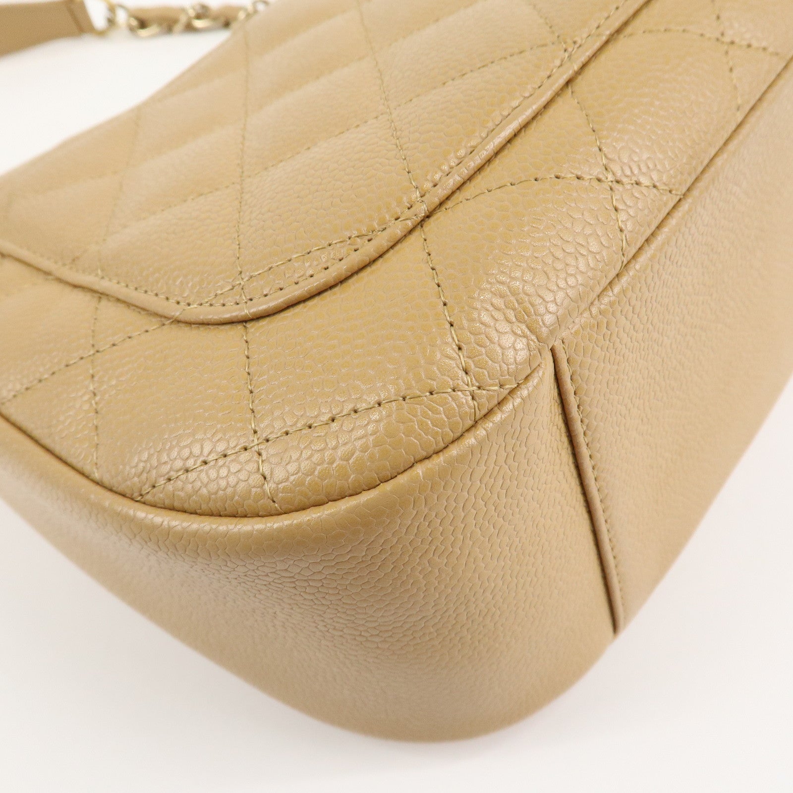 CHANEL COCO Mark Matelasse Shoulder Bag Caviar Skin Beige Used