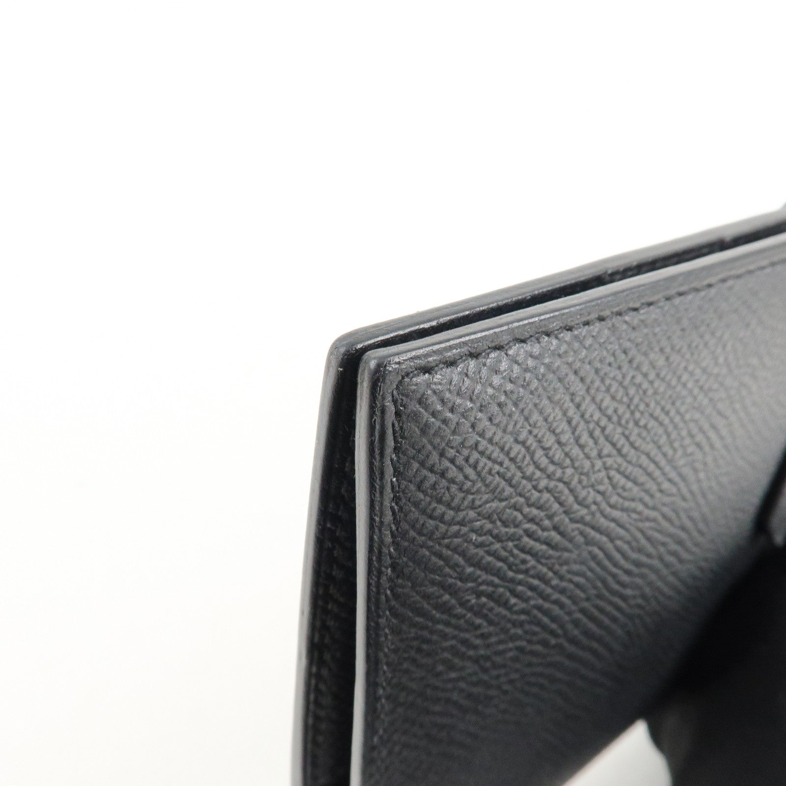 HERMES Leather Bearn Long Wallet M Stamped (around 2009) Black Used