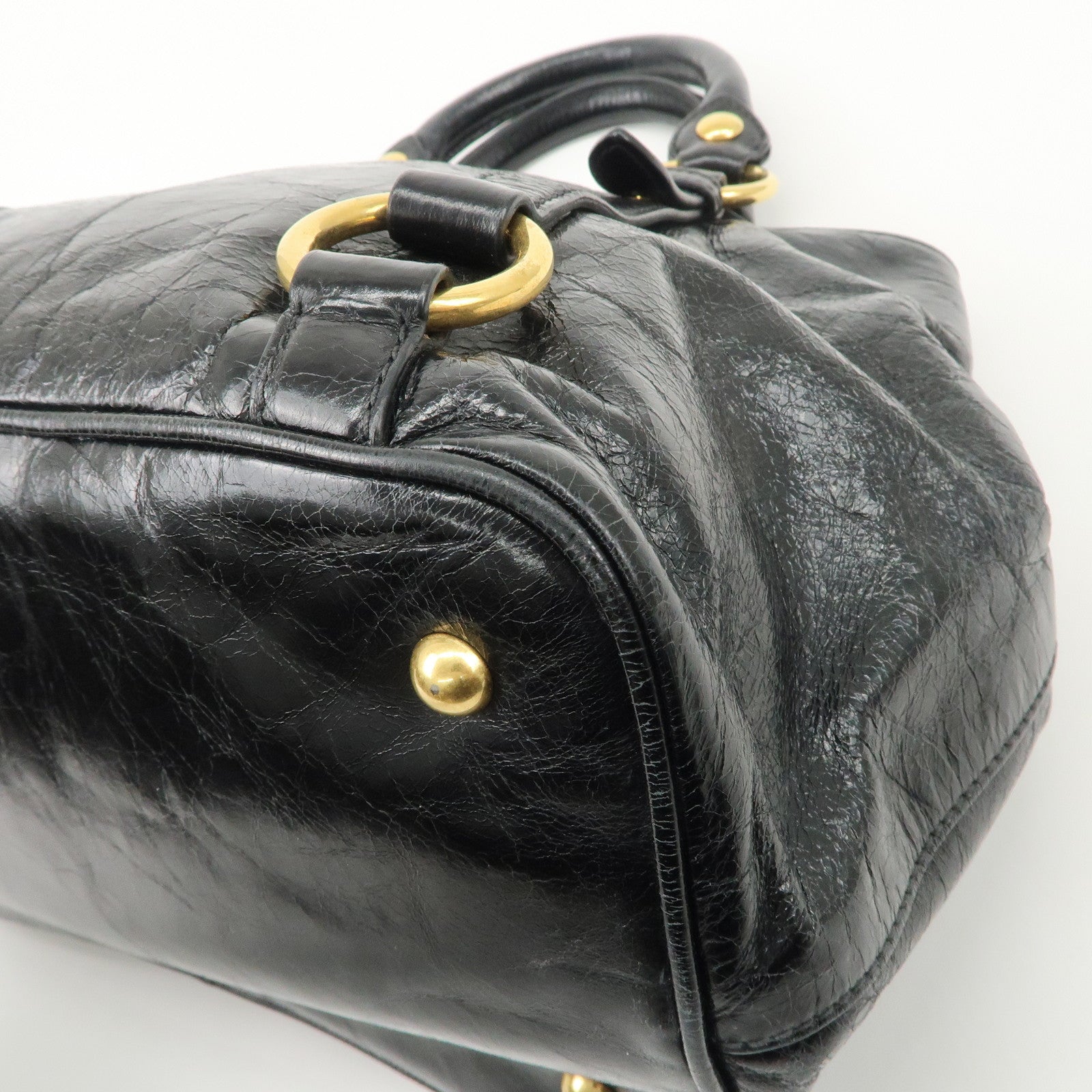 MIU MIU Leather 2Way Bag Hand Bag Shoulder Bag Black RN0685 Used