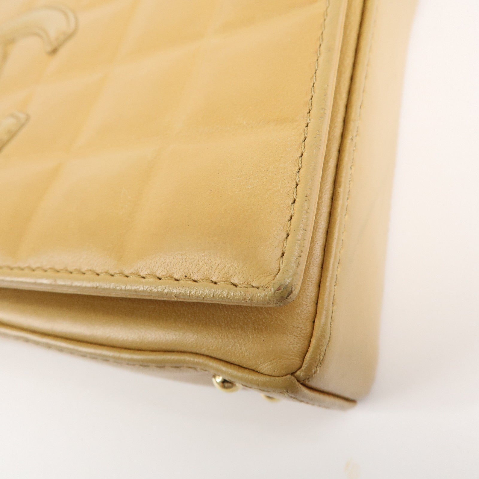 CHANEL COCO Mark Chocolate Bar Lamb Skin Shoulder Bag Beige Used