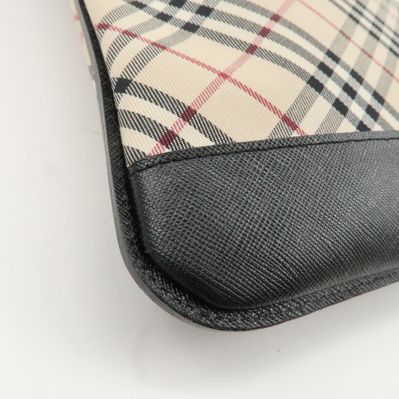 BURBERRY Canvas Leather Nova Plaid Shoulder Bag Beige Black Used