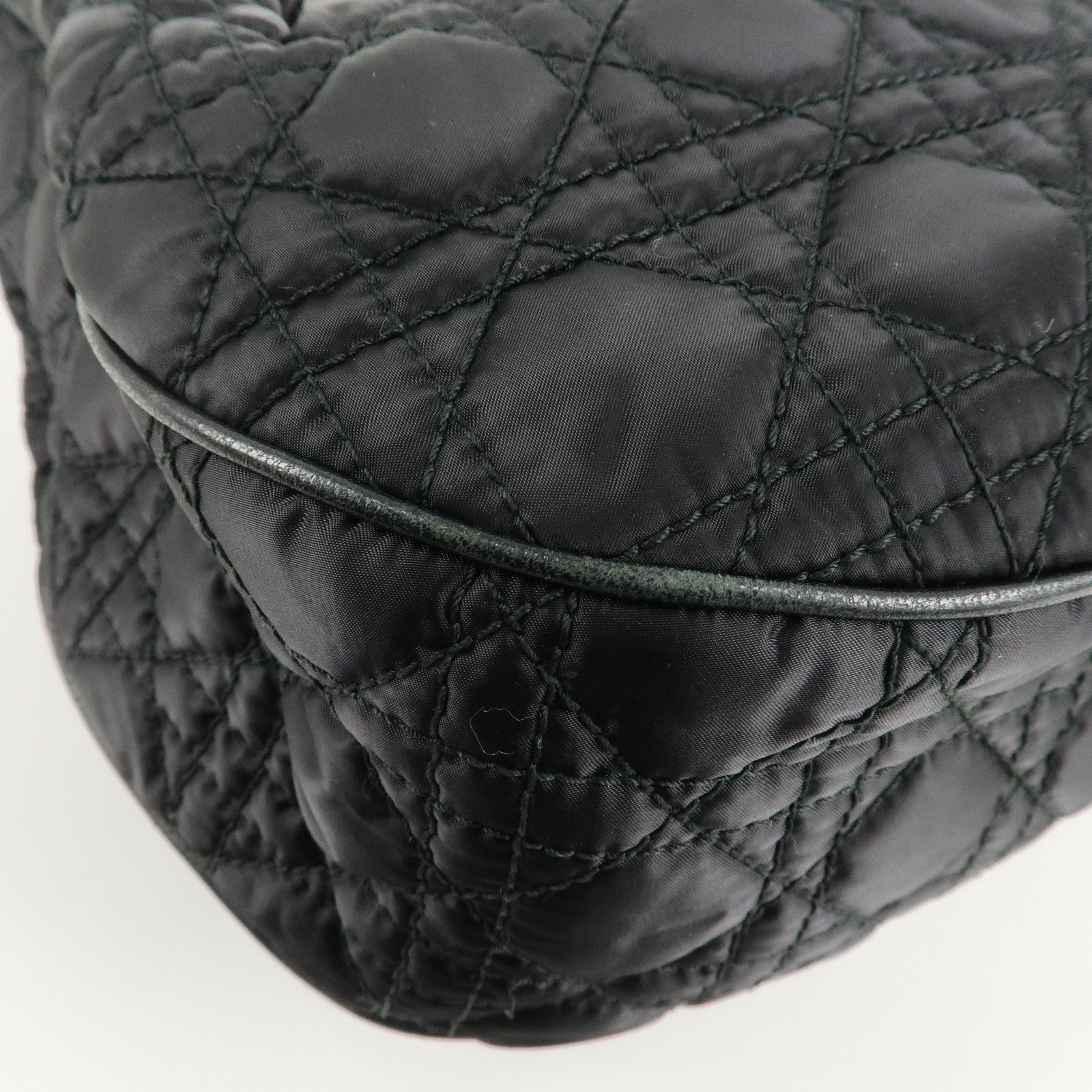 Christian Dior Cannage Nylon Leather Tote Bag Hand Bag Black Used