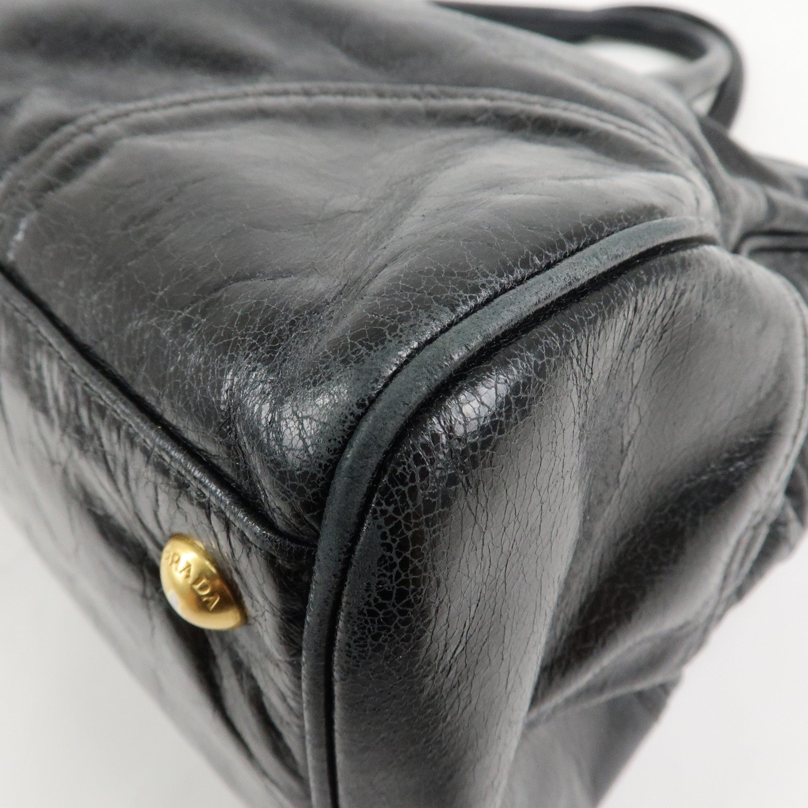 PRADA Leather 2Way Hand Bag Shoulder Bag Black BN2324 Used