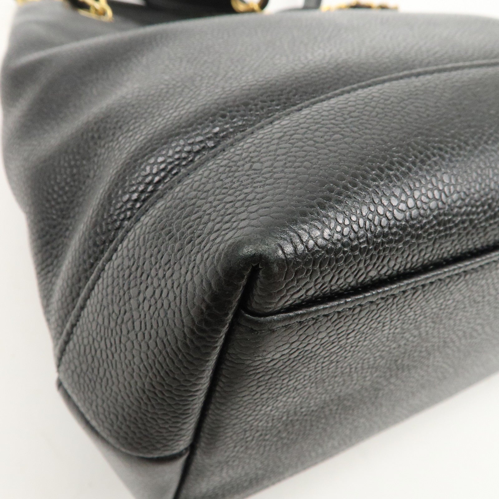 CHANEL Caviar Skin COCO Mark Chain Tote Bag Shoulder Bag Black Used