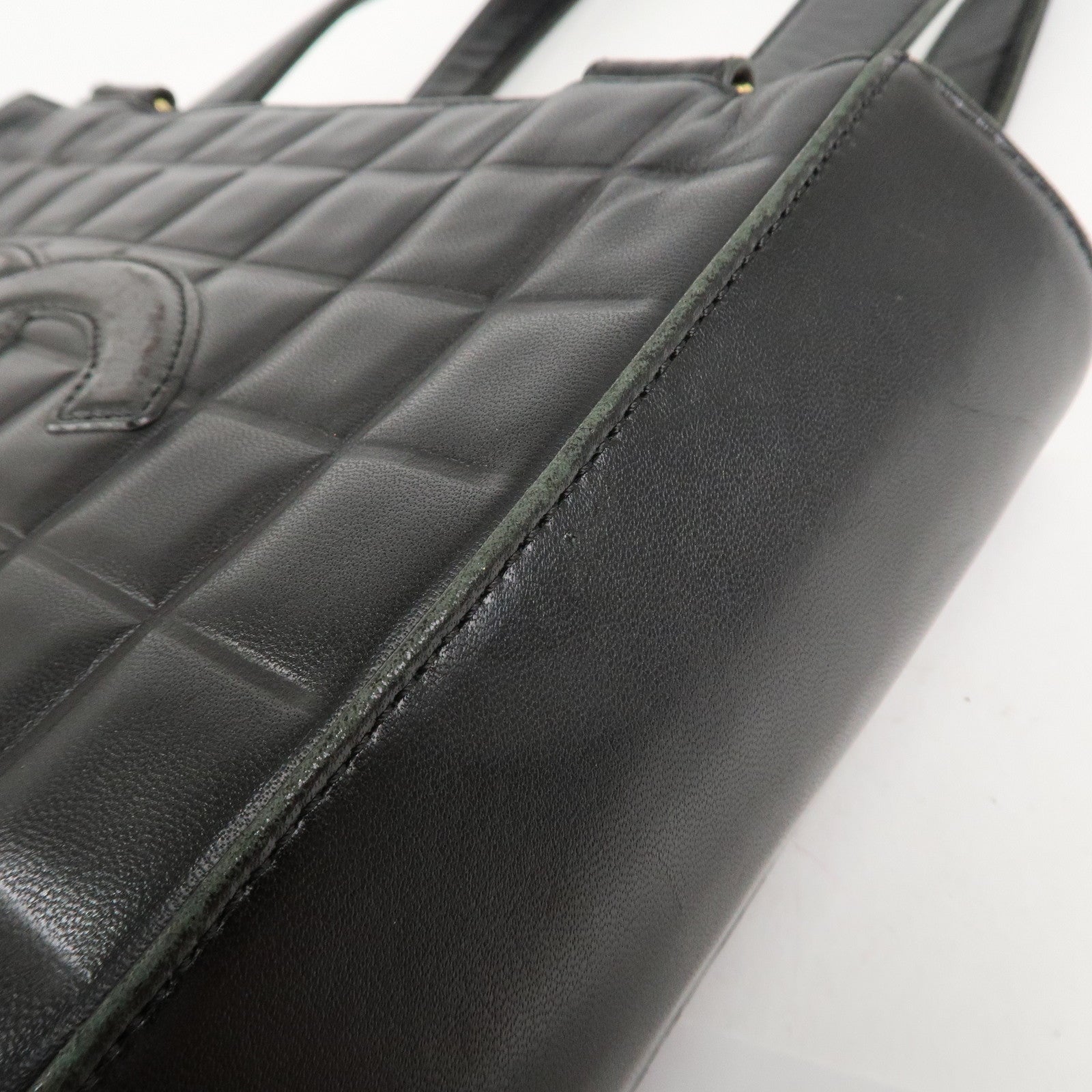 CHANEL COCO Mark Chocolate Bar Lamb Skin Shoulder Bag Black Used