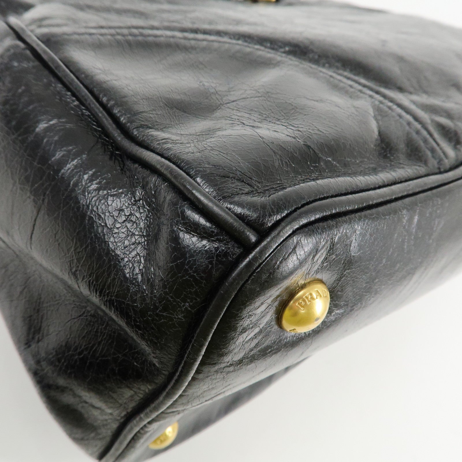PRADA Leather 2way Bag Hand Bag Shoulder Bag Black Gold HDW Used