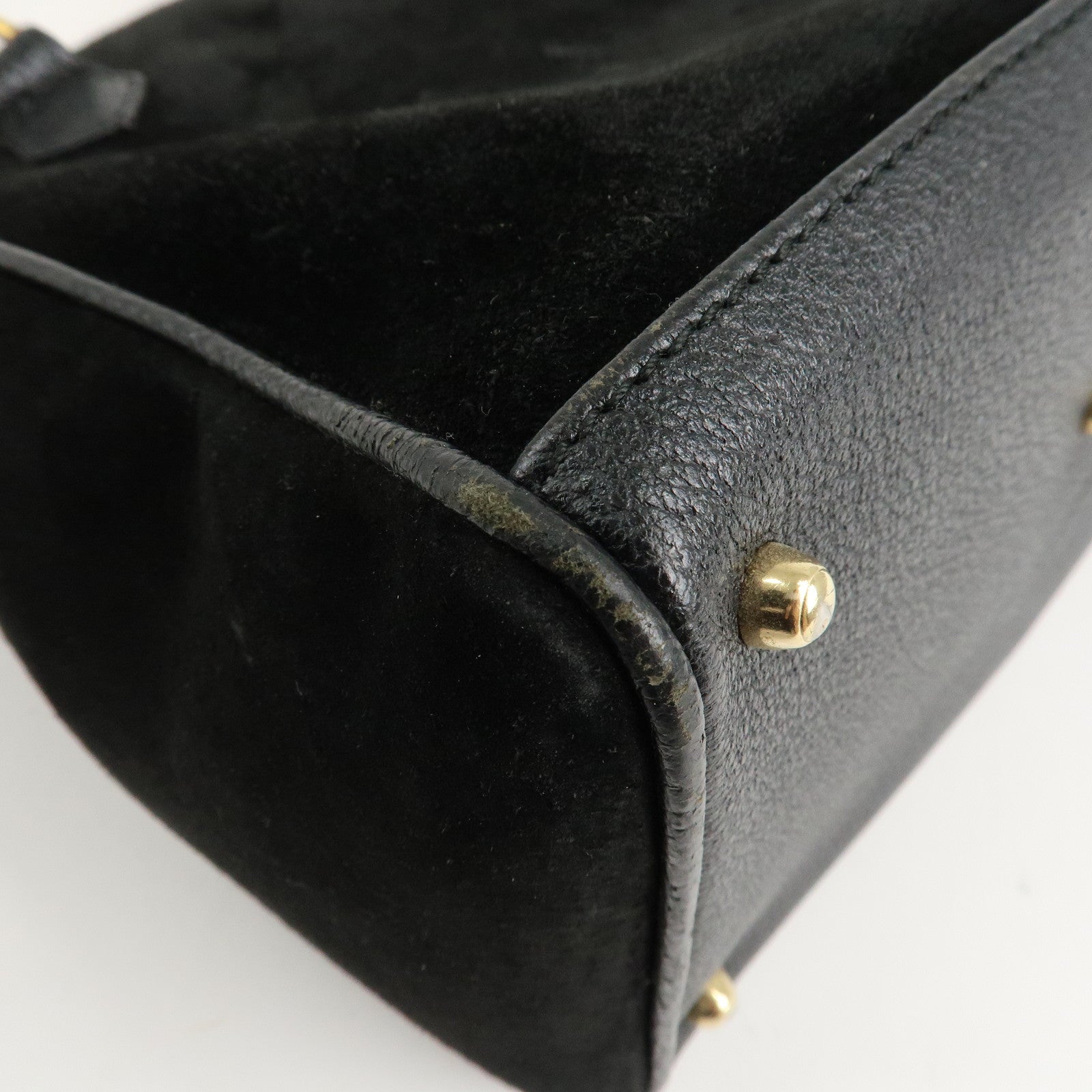 GUCCI Bamboo Suede Leather Hand Bag Black 000.122.0316 Used