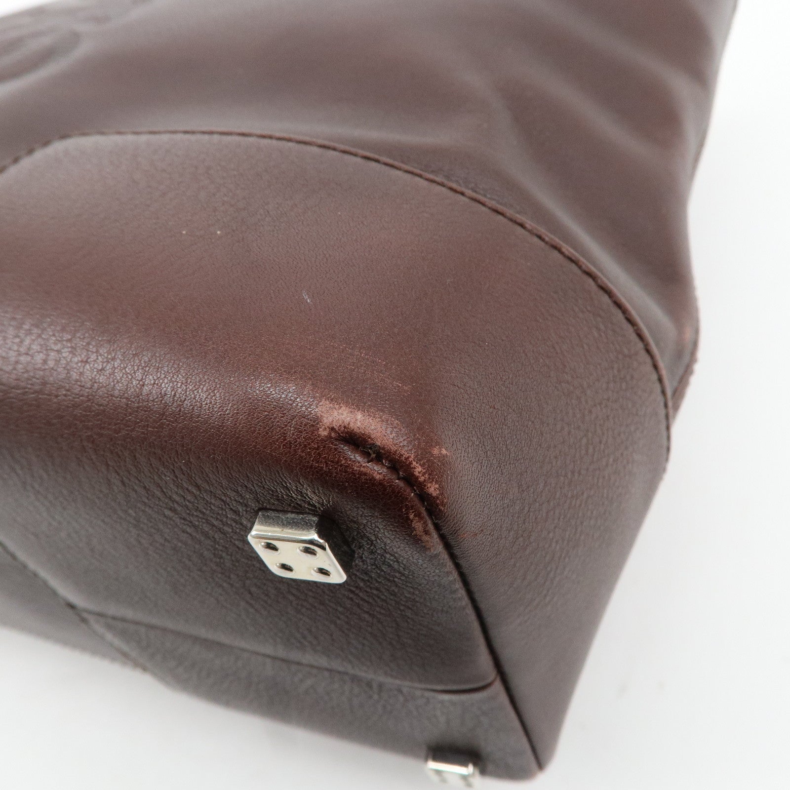 LOEWE Anagram Amazone 28 Leather Tote Bag Hand Bag Dark Brown Used