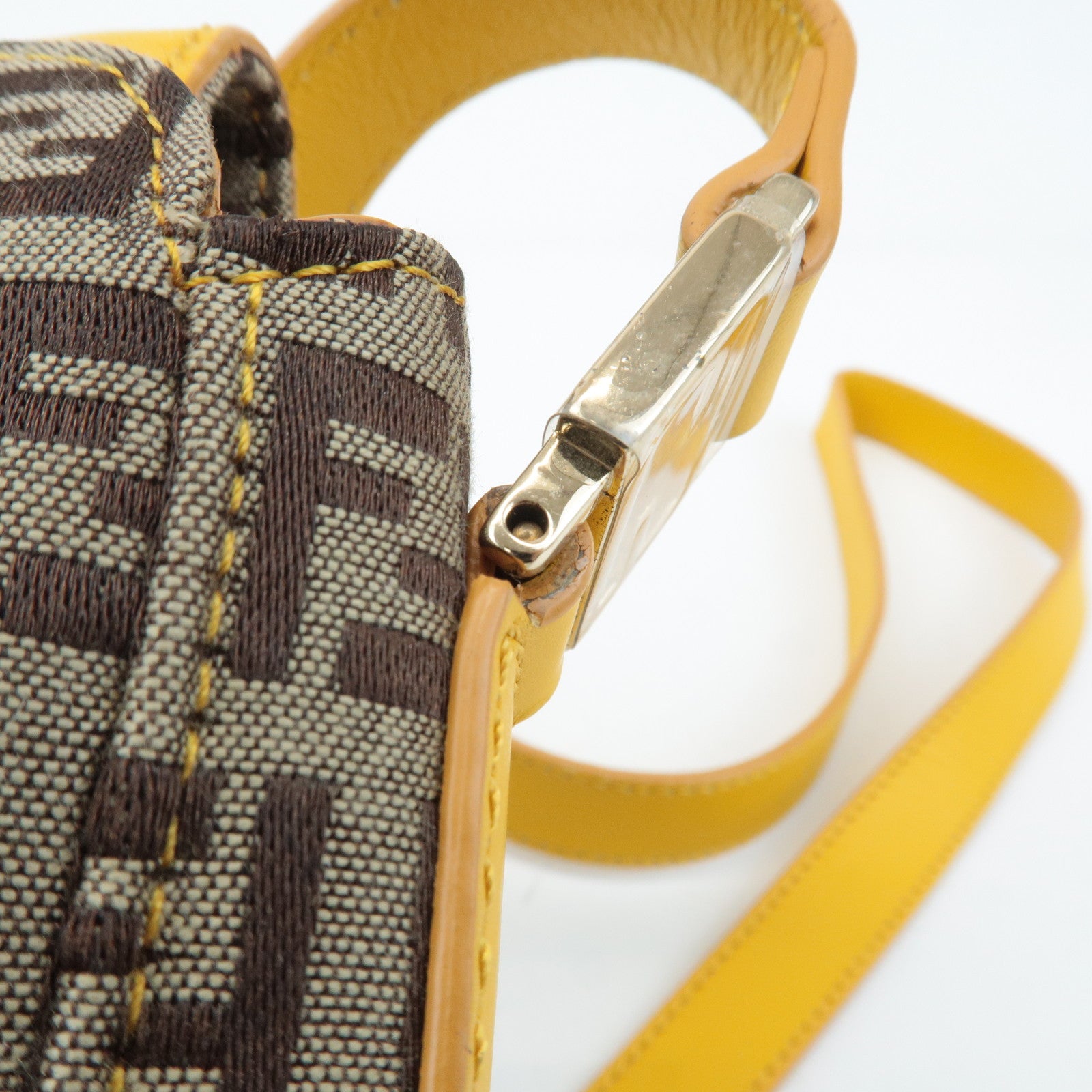 FENDI Zucchino Canvas Leather Shoulder Bag BrownYellow 8BT175 Used