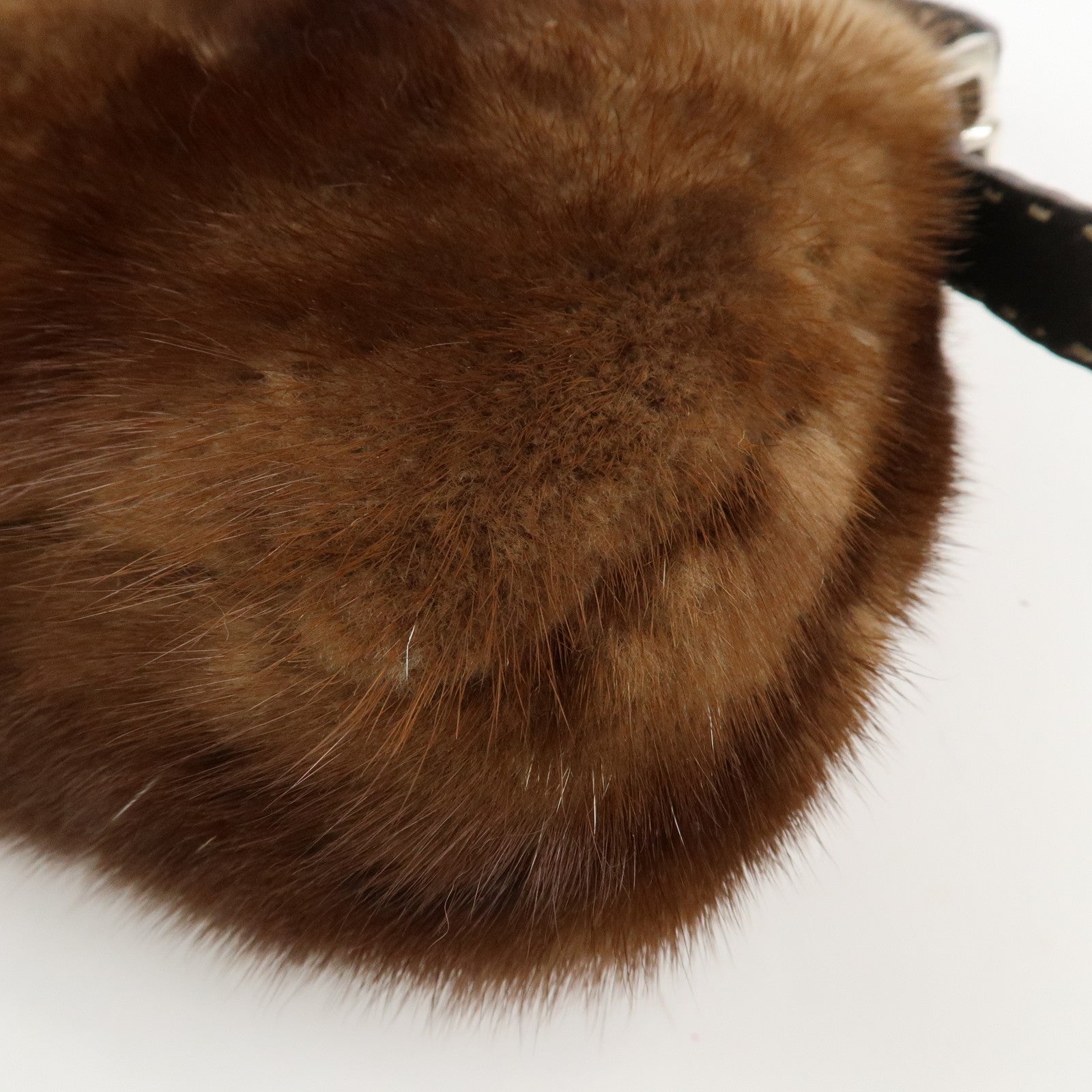 FENDI Mamma Baguette Selleria Mink Leather Shoulder Bag 8BR101 Used