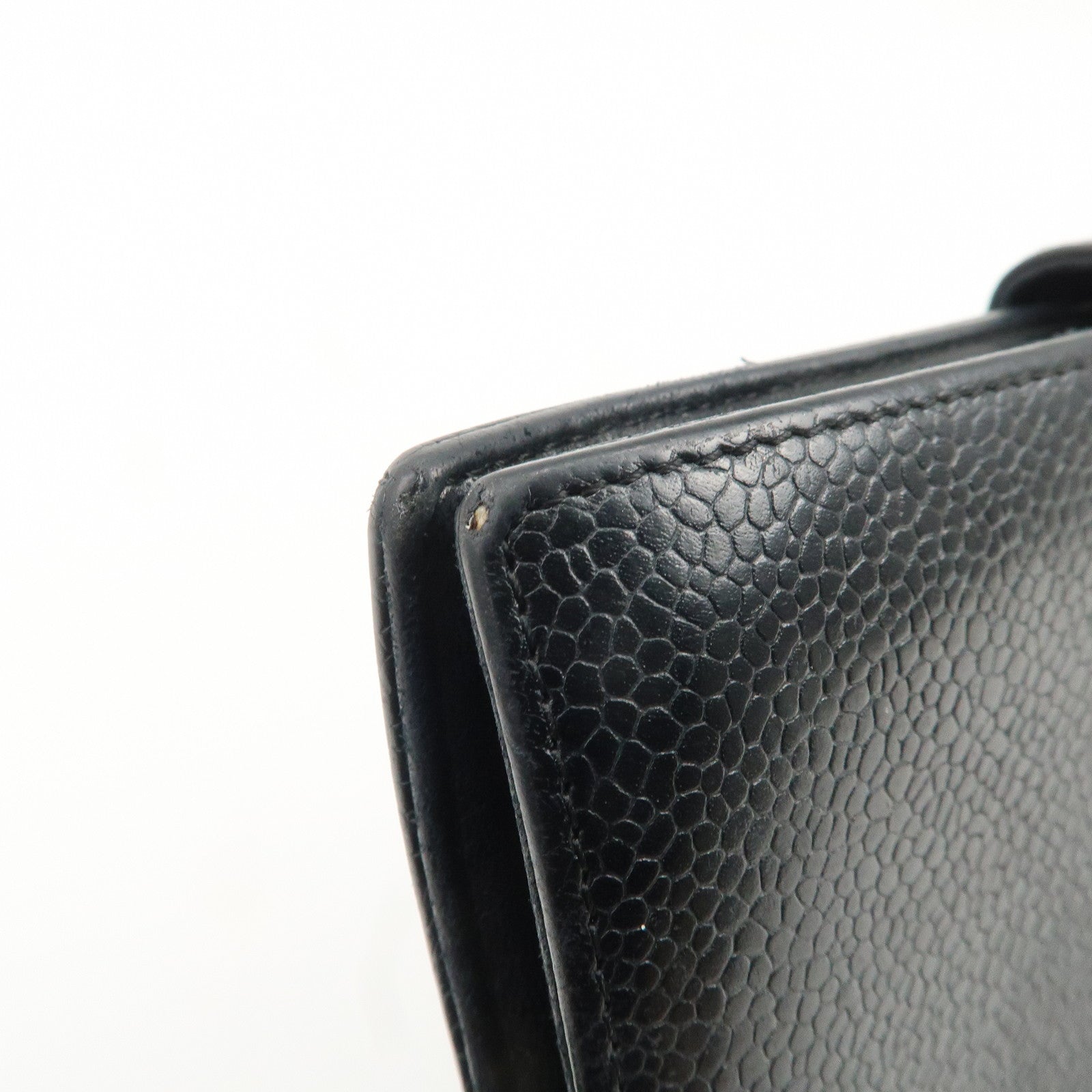 CHANEL COCO Mark Caviar Skin Bi-fold Wallet Black Used