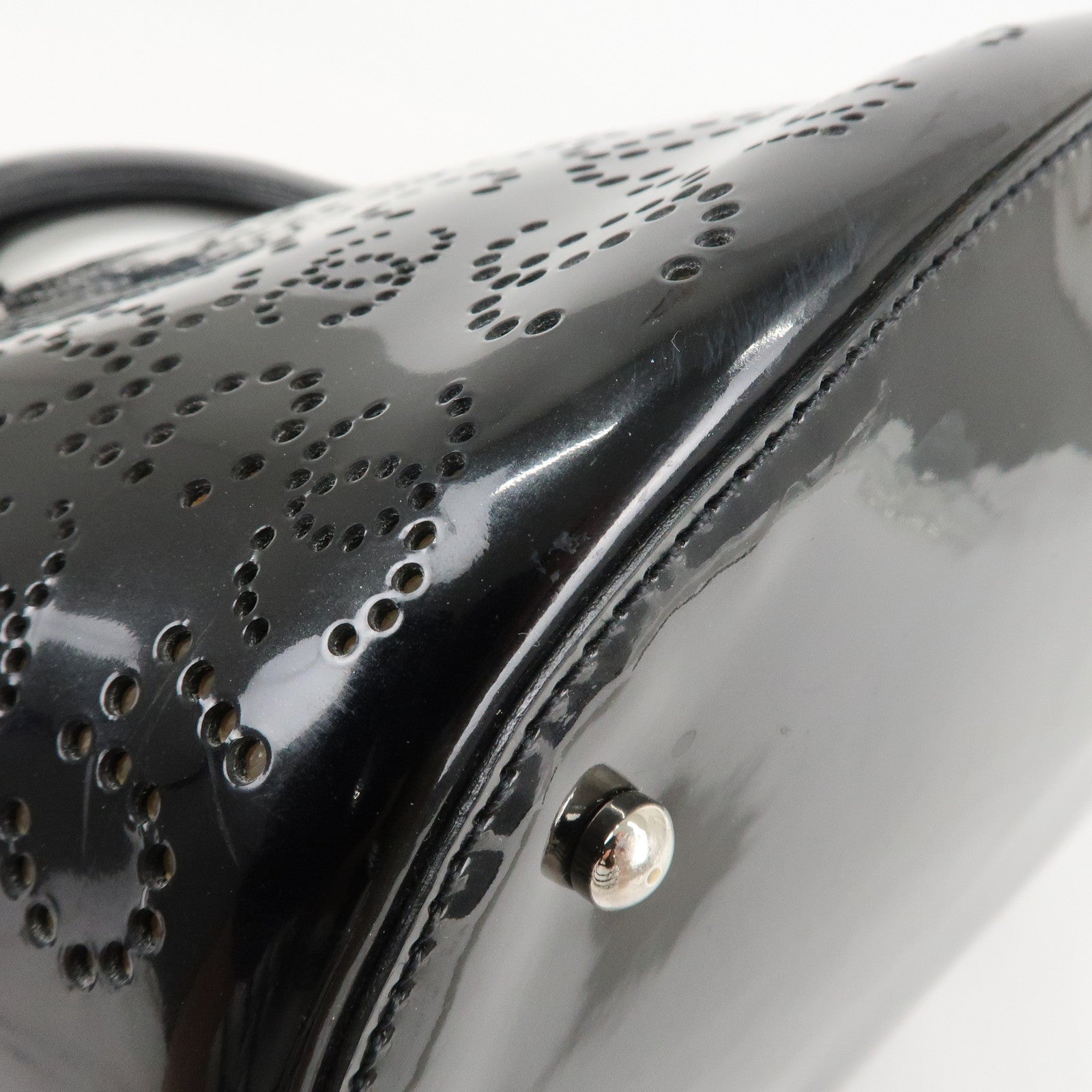 CHANEL COCO Mark No.5 Patent Leather Punching Hand Bag Black Used