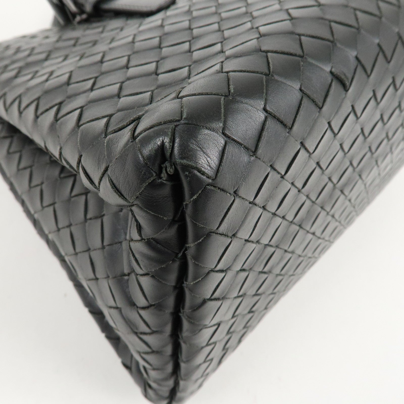 BOTTEGA VENETA Intrecciato Leather Tote Bag Hand Bag Black Used