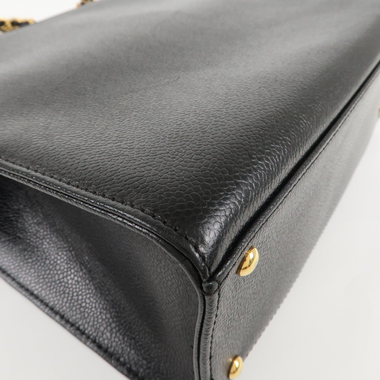 CHANEL COCO Mark Caviar Skin Chain Tote Bag Black Gold Used