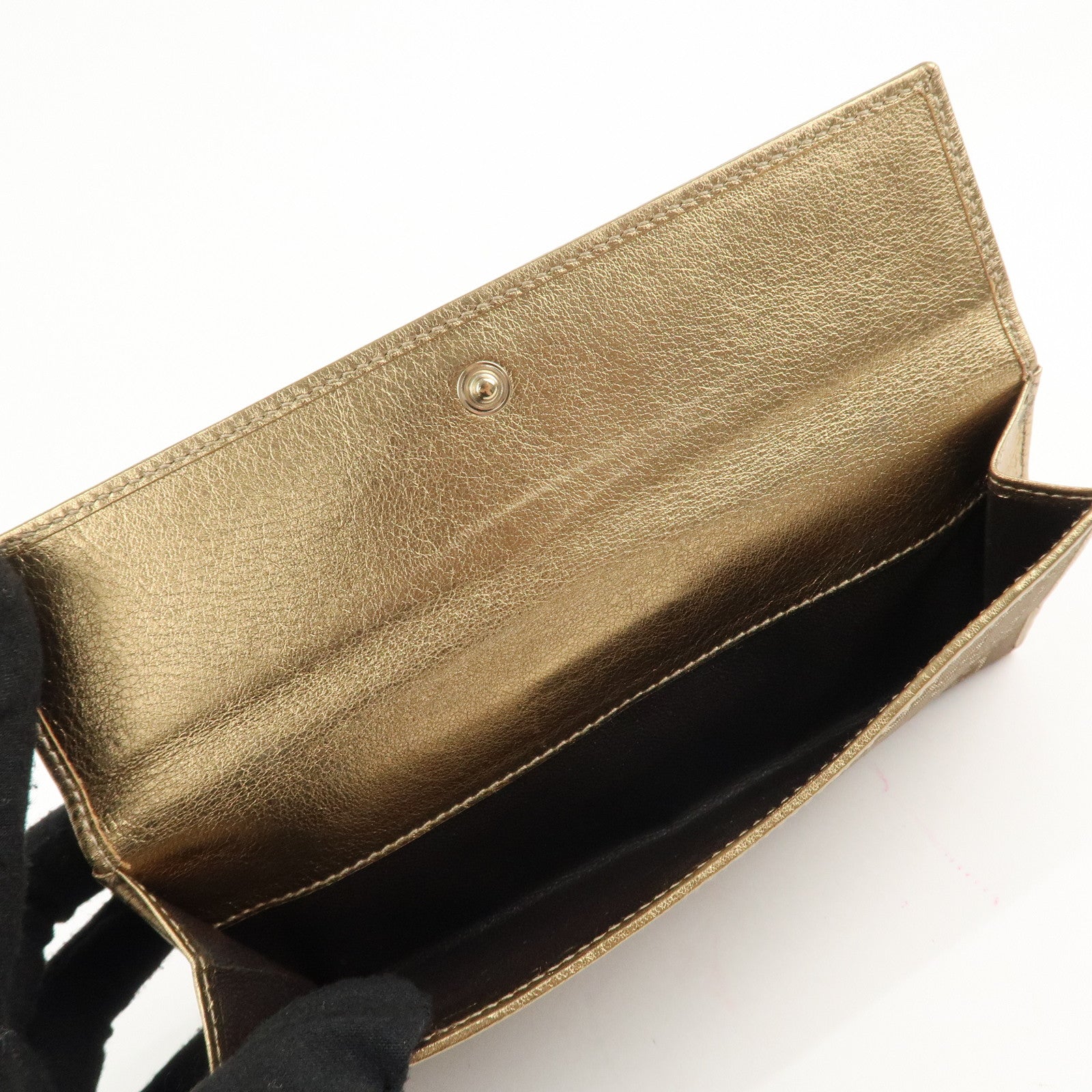 GUCCI Princy GG Satin Leather W Hook Bifold LongWallet 167464 Used