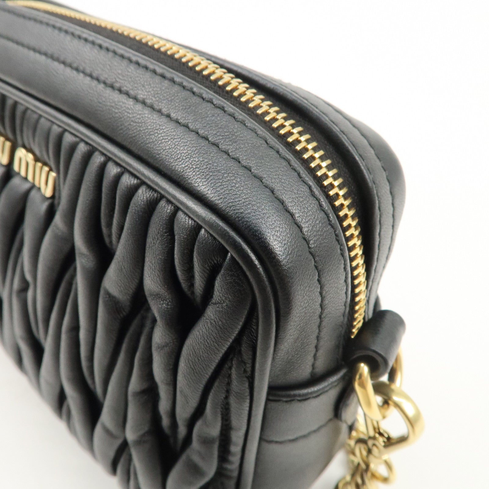 MIU MIU Matelasse Leather Chain Shoulder Bag Crossbody Bag Black Used