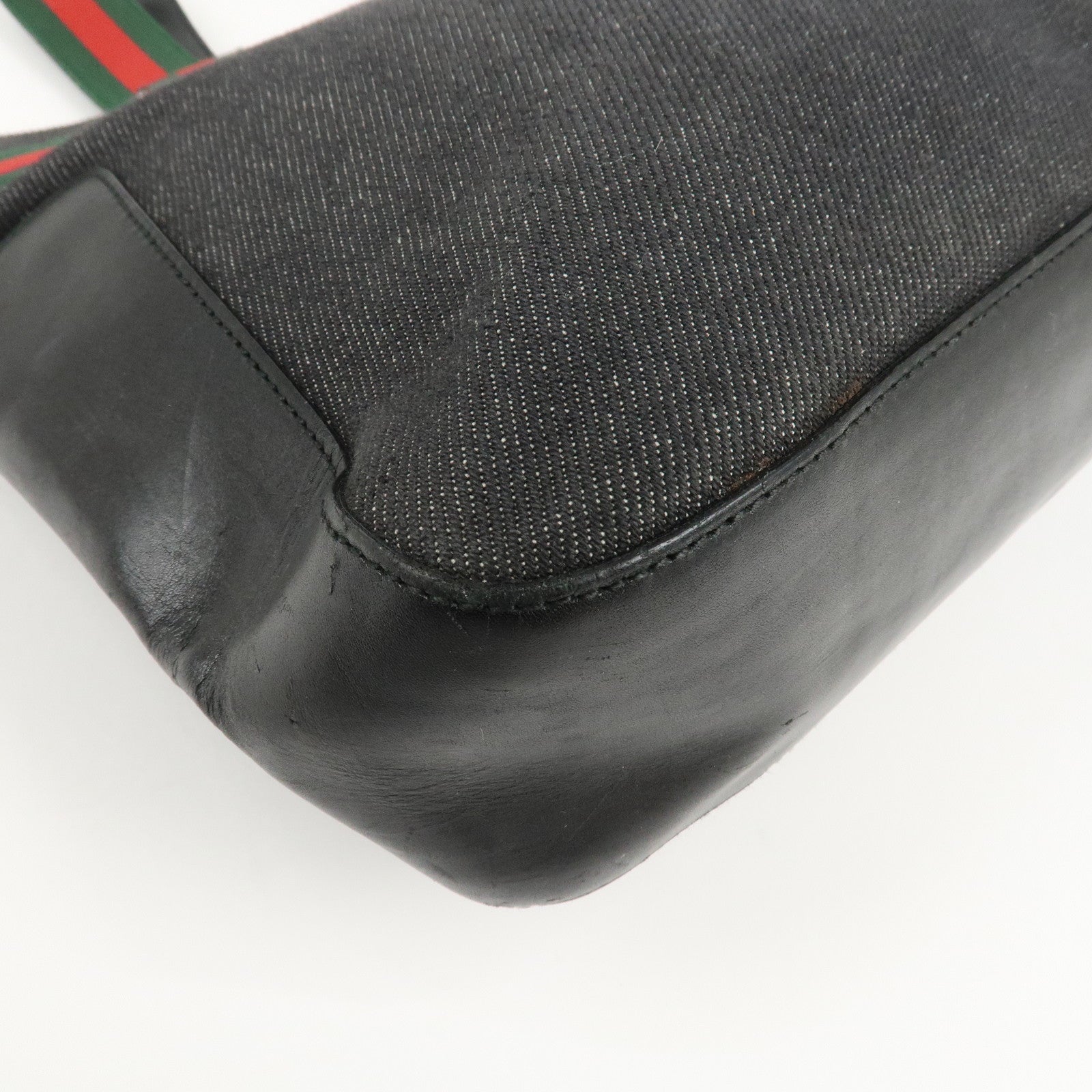 GUCCI Sherry Denim Leather Hand Bag Blue 73983 Used