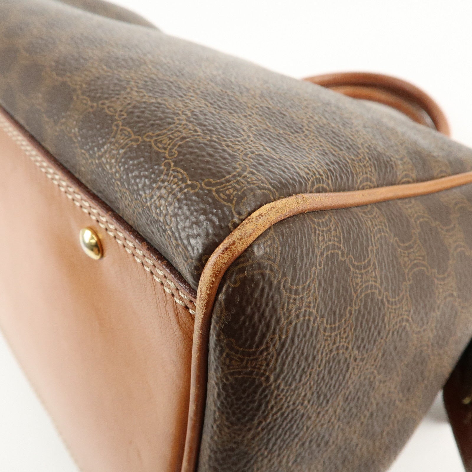 CELINE Macadam PVC Leather Boston Bag Hand Bag Brown Used