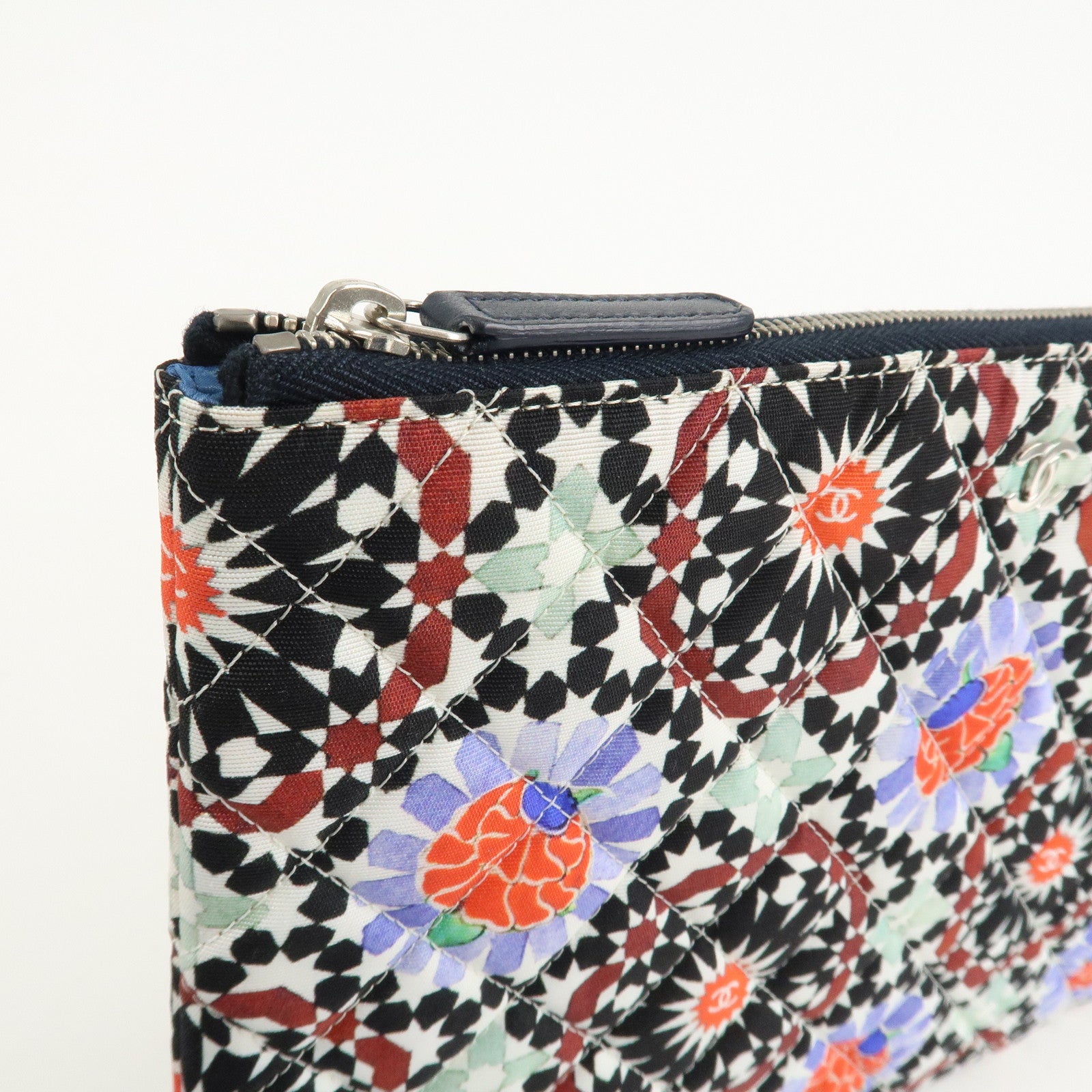 CHANEL COCO Mark Canvas Quilting Flower Print Clutch Bag A82074 Used