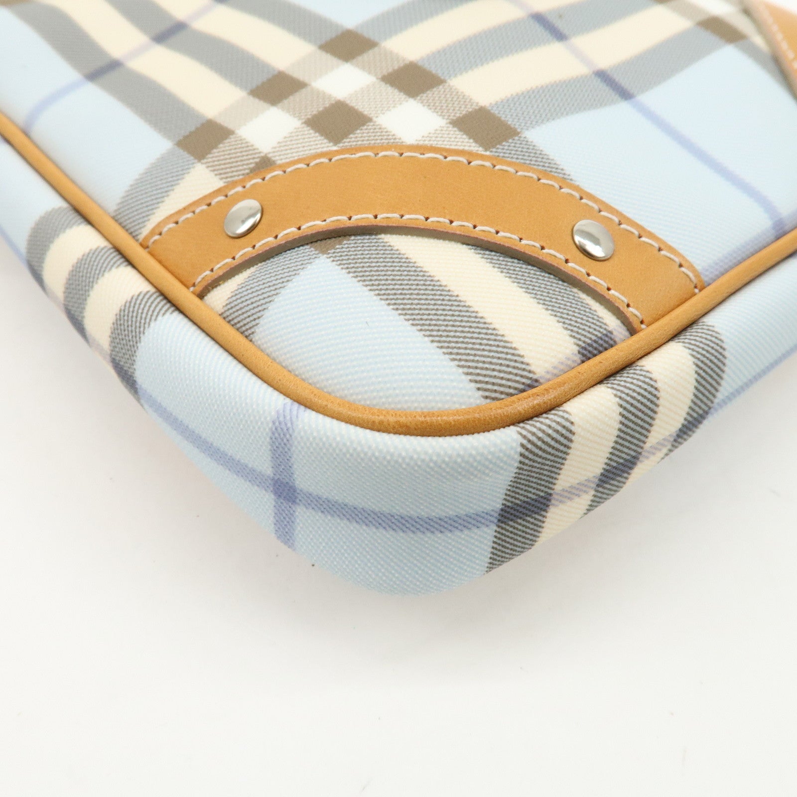 BURBERRY PVC Leather Nova Plaid Shoulder Bag Hand Bag Beige Blue Used