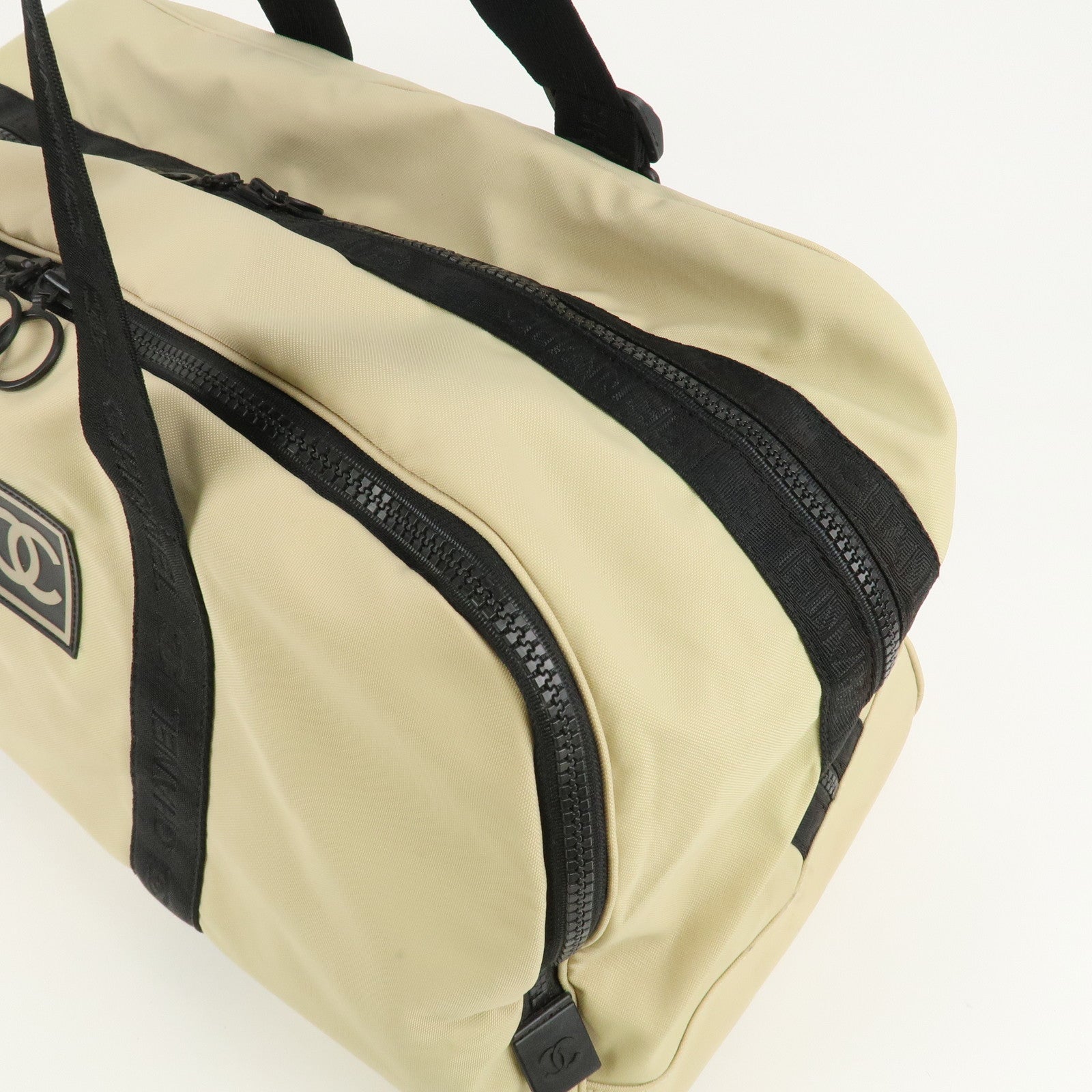 CHANEL Chanel Sport Nylon Boston Bag Beige Black A19977 Used