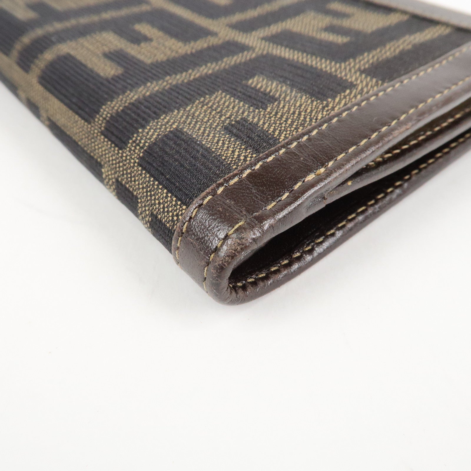 FENDI Zucca Canvas Leather Bi-Fold Wallet Brown Black Used