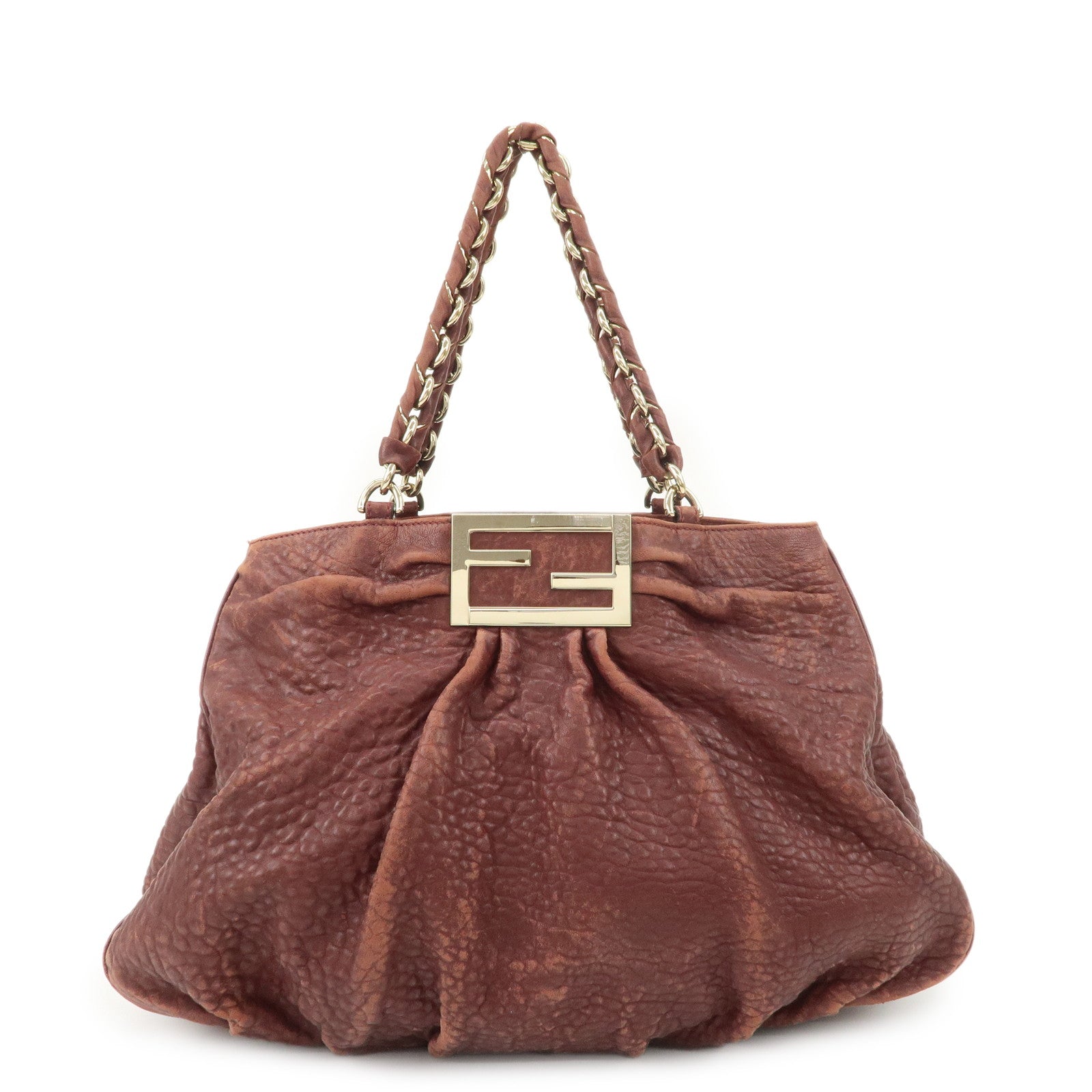 FENDI Mia Logo Leather Chain Tote Bag Shoulder Bag Bordeaux 8BR616