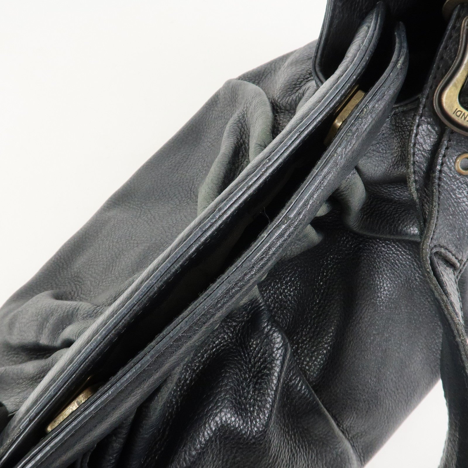 FENDI Logo Leather Shoulder Bag Tote Bag Black 8BR579