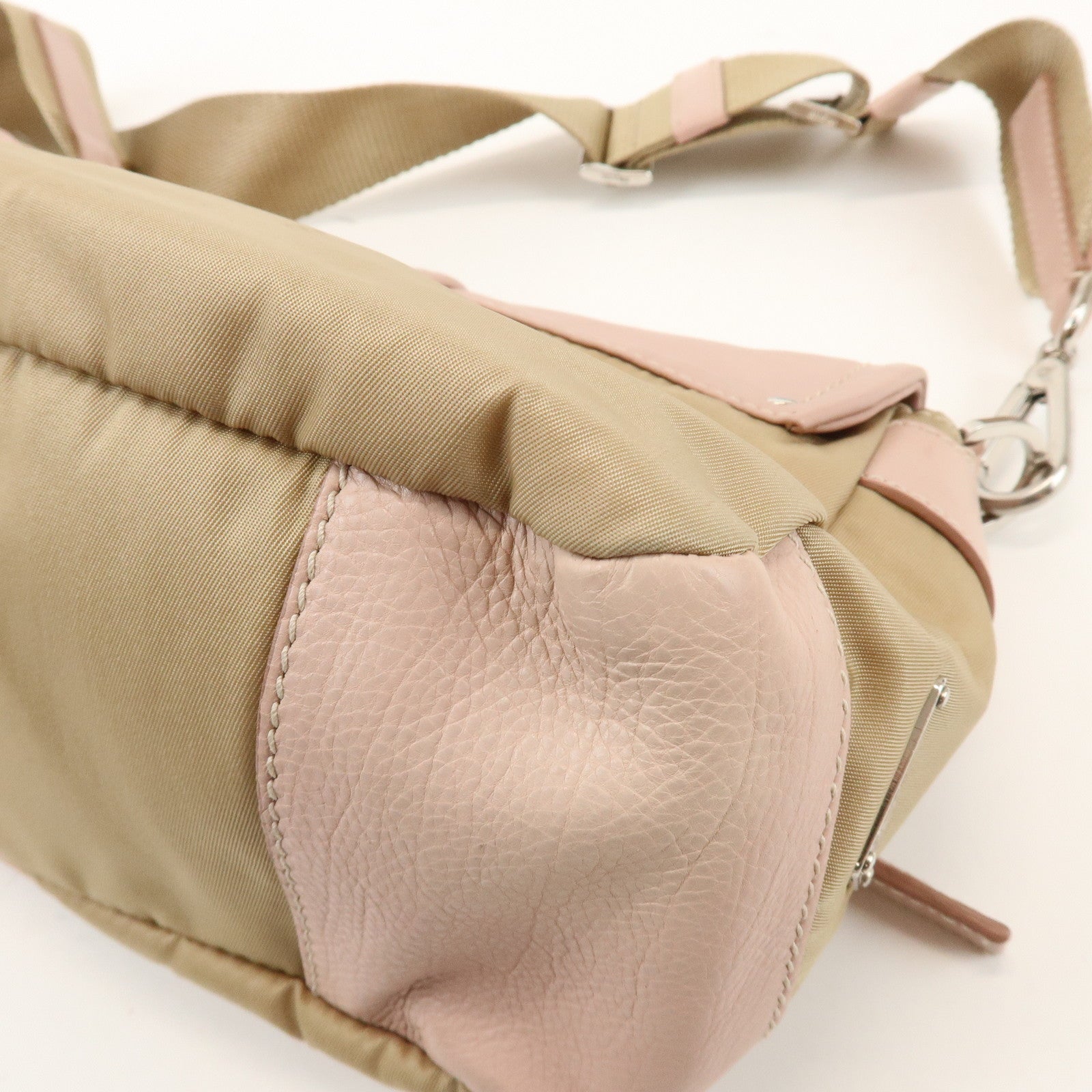 PRADA Triangle Logo Nylon Leather Shoulder Bag Beige Pink BR2417