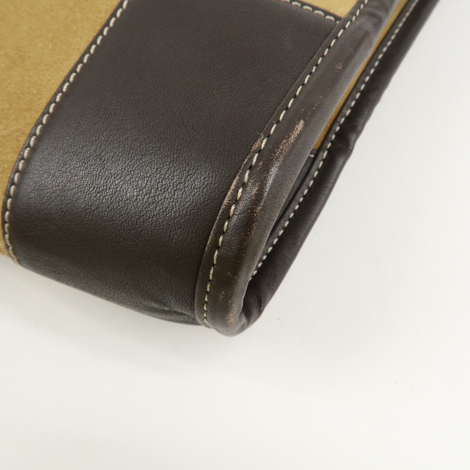 LOEWE Anagram Suede Leather Back Pack Ruck Sack Beige Dark Brown Used
