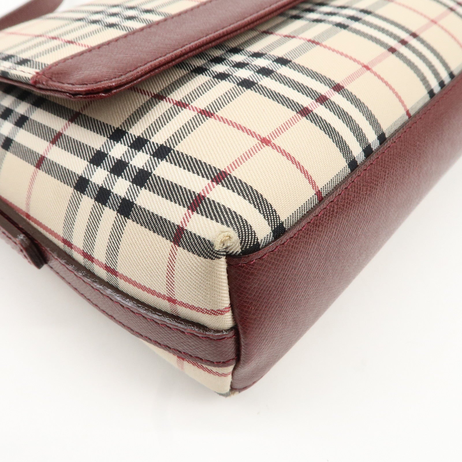 BURBERRY Canvas Leather Nova Plaid Shoulder Bag Hand Bag Bordeaux Used