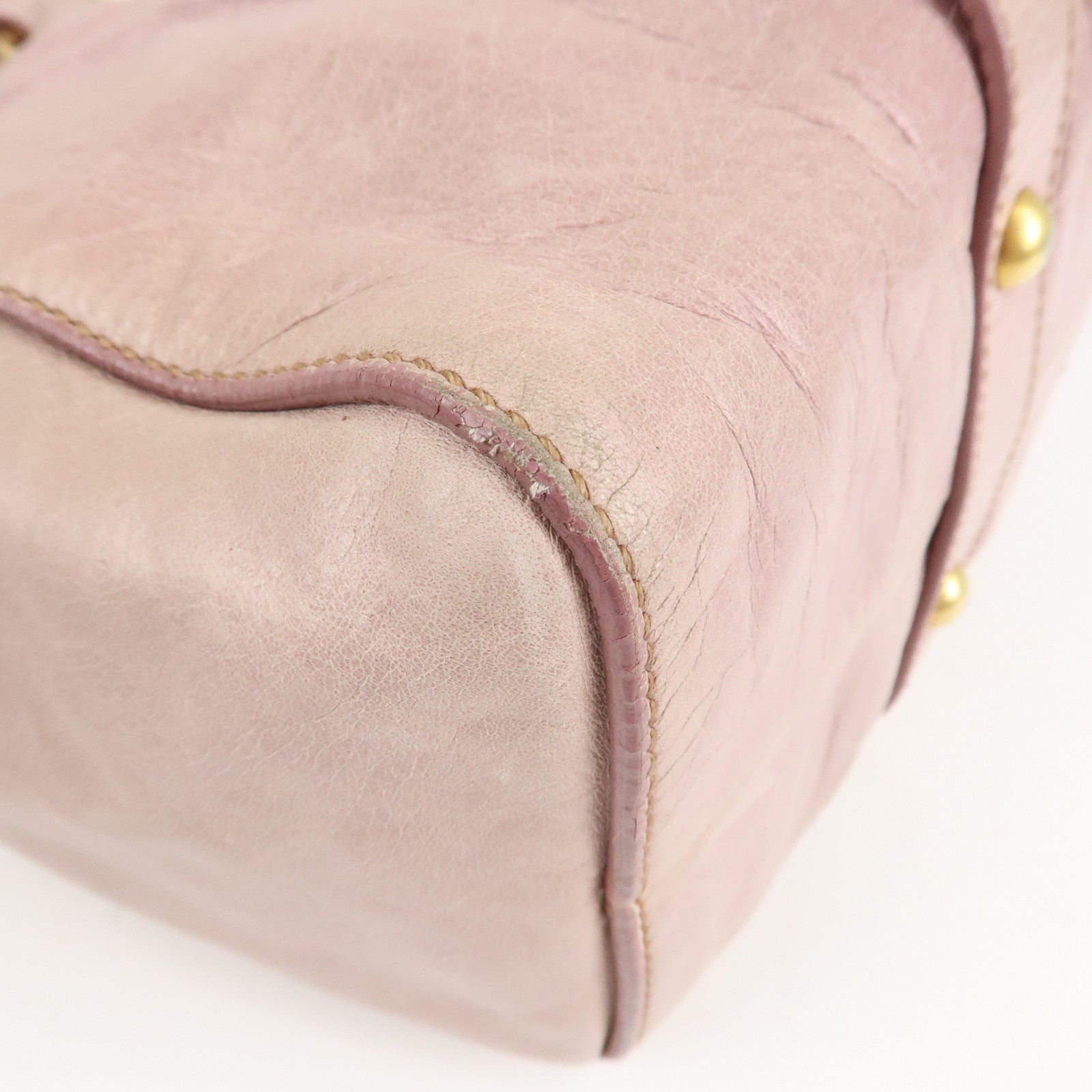 MIU MIU Logo Leather 2WAY Bag Shoulder Bag Hand Bag Pink Used