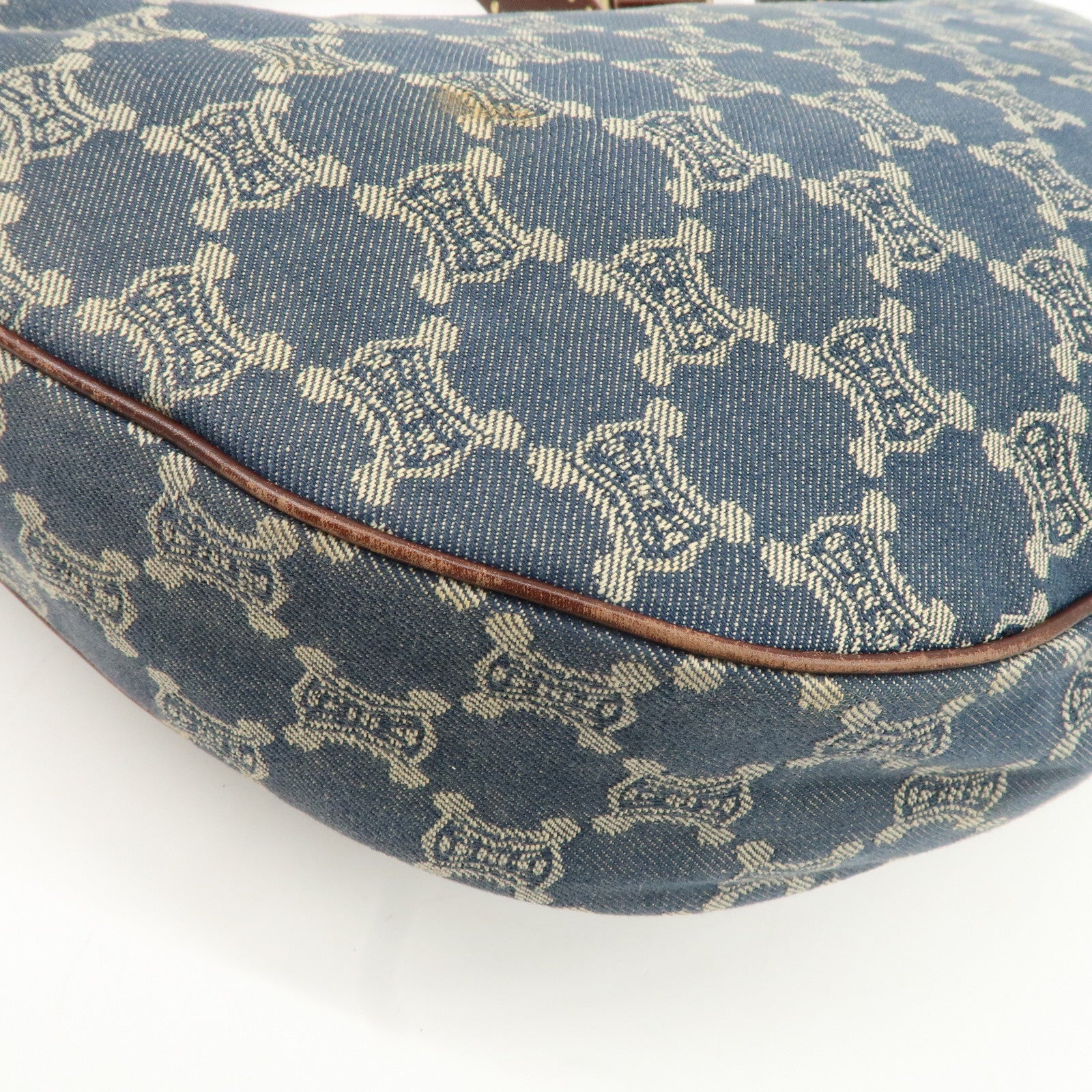 CELINE Macadam Canvas Leather Shoulder Bag Blue Brown Used