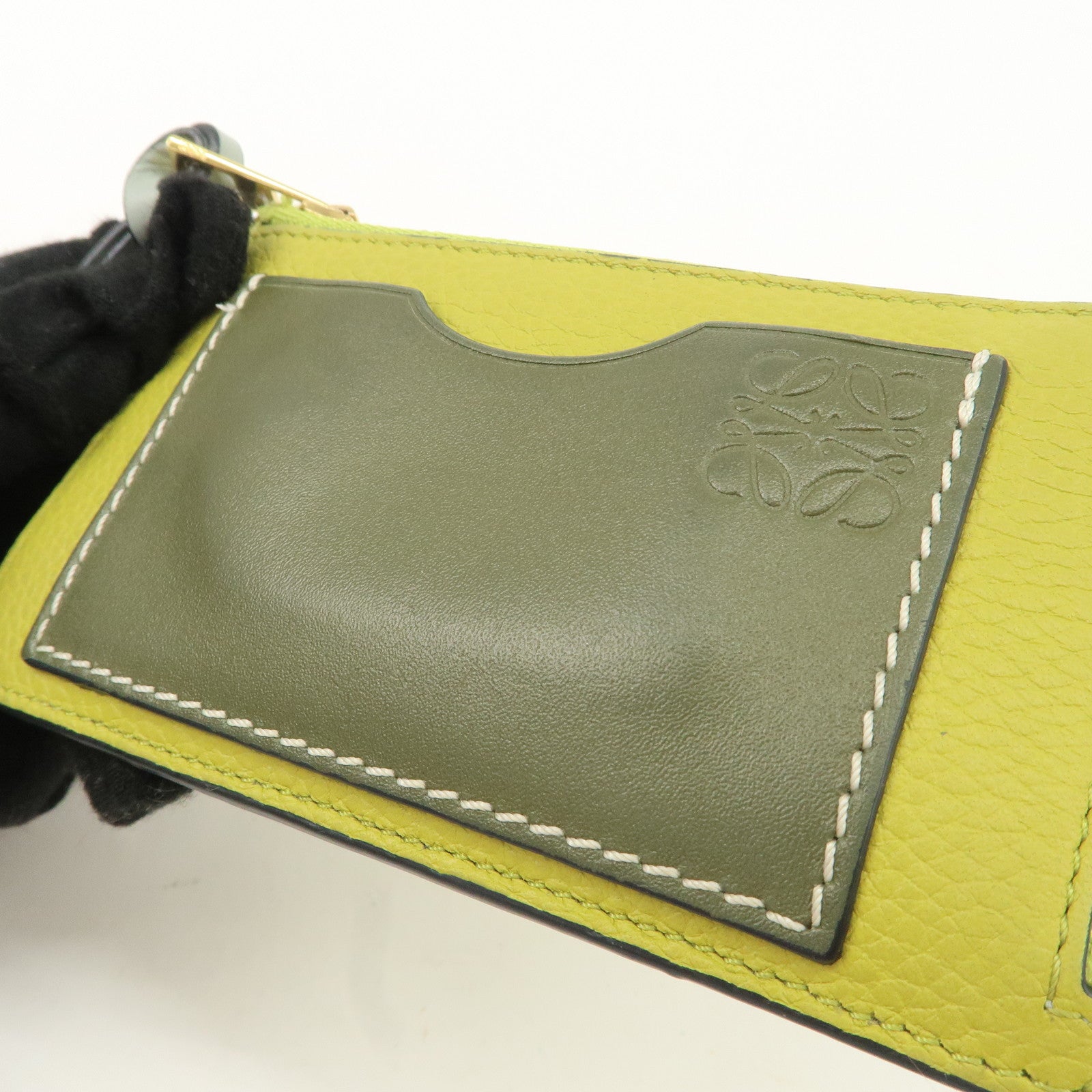 LOEWE Anagram Leather Coin Case Fragment Case Yellow Khaki Used