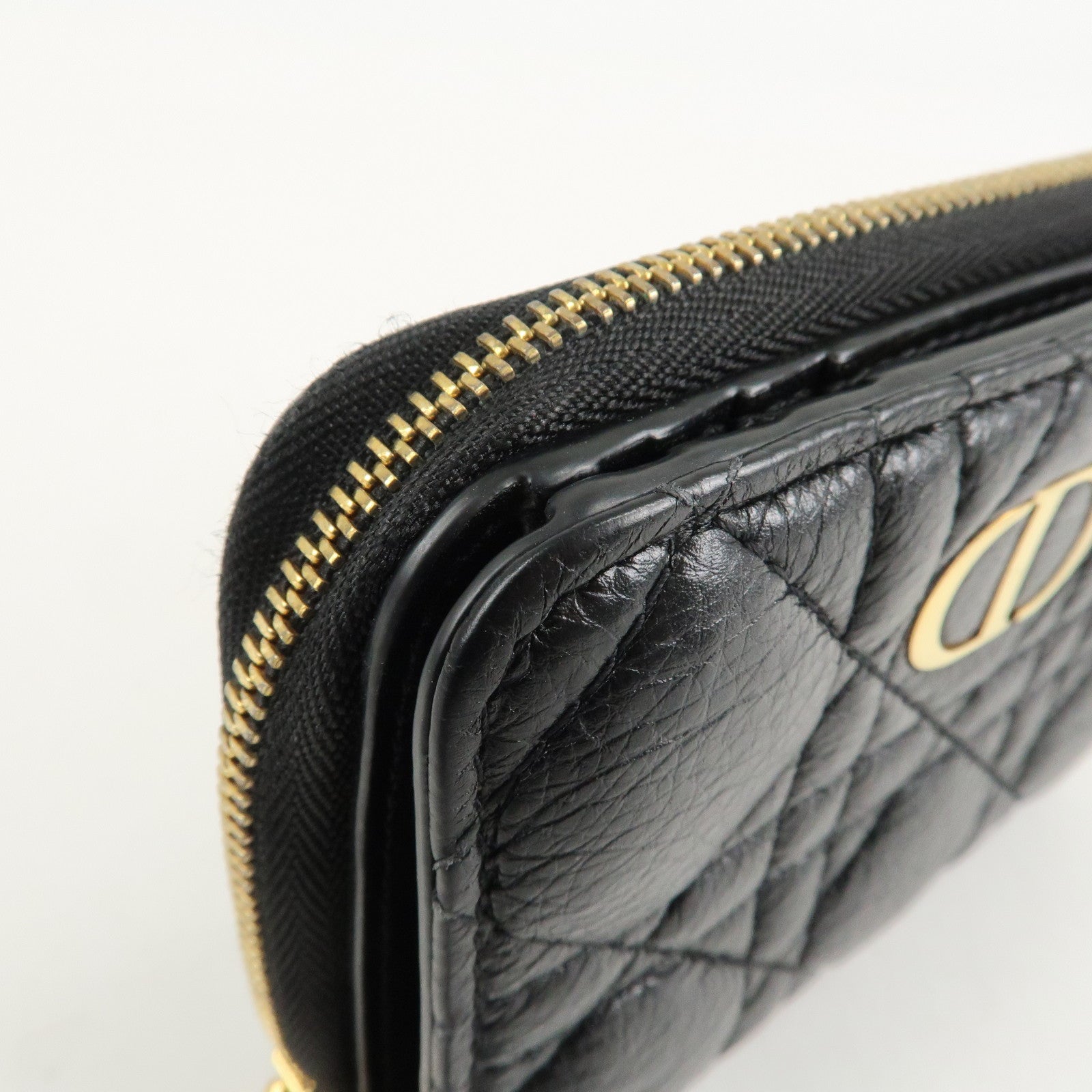 Christian Dior Cannage Leather Bi-fold Wallet Black Gold HDW Used