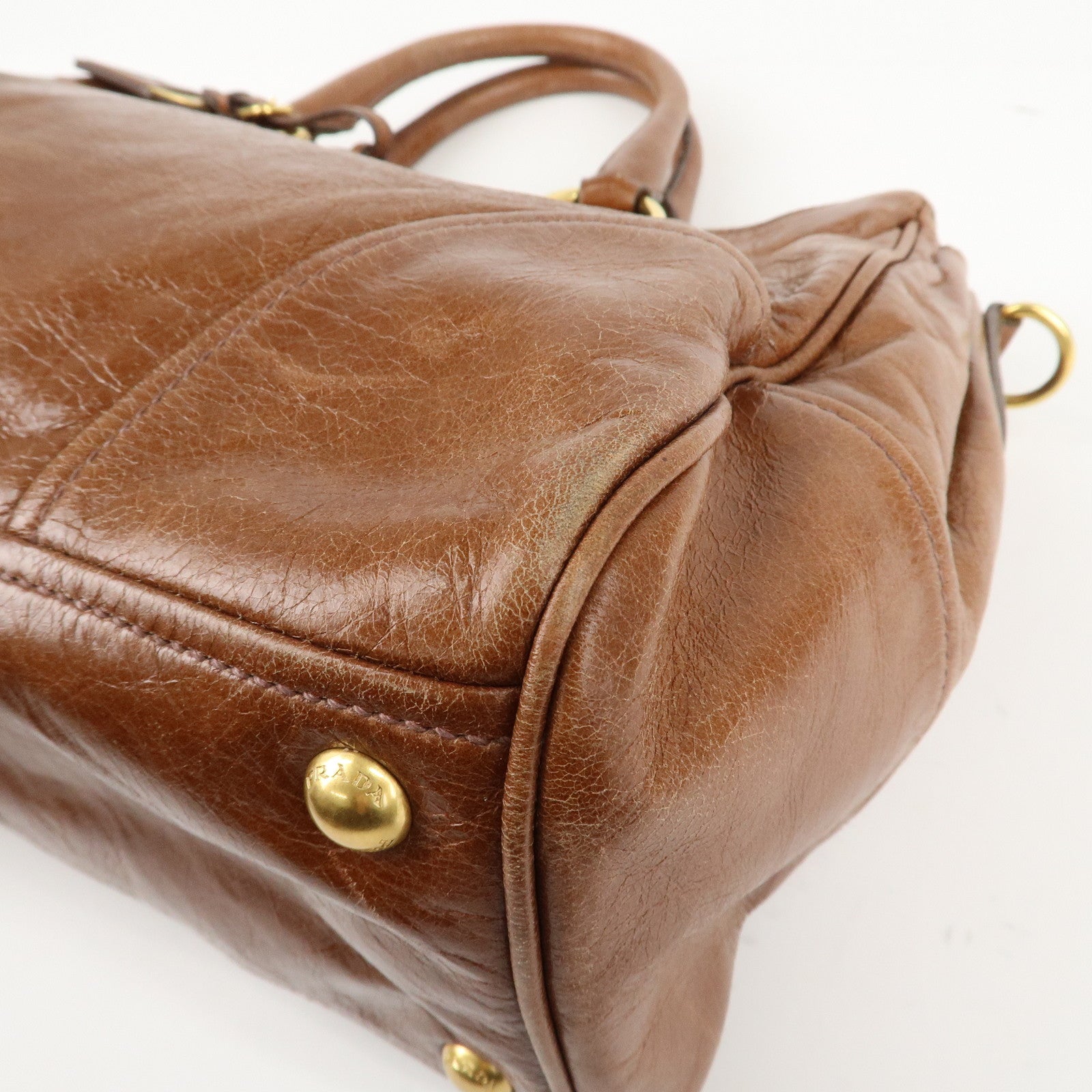 PRADA Leather 2Way Bag Shoulder Bag Hand Bag Brown Used