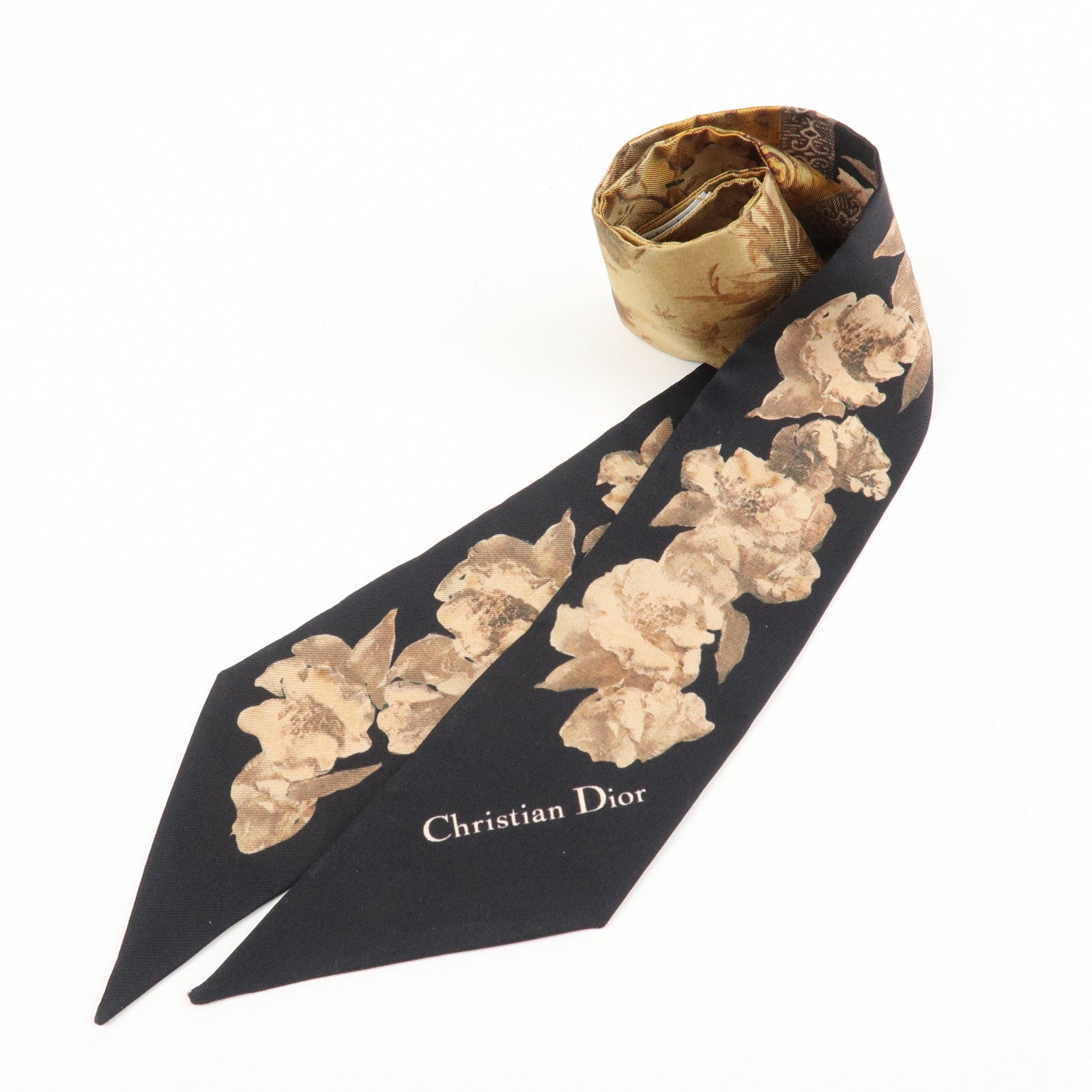 Christian Dior Silk 100% Mitza Scarf Flower Print Brown Used