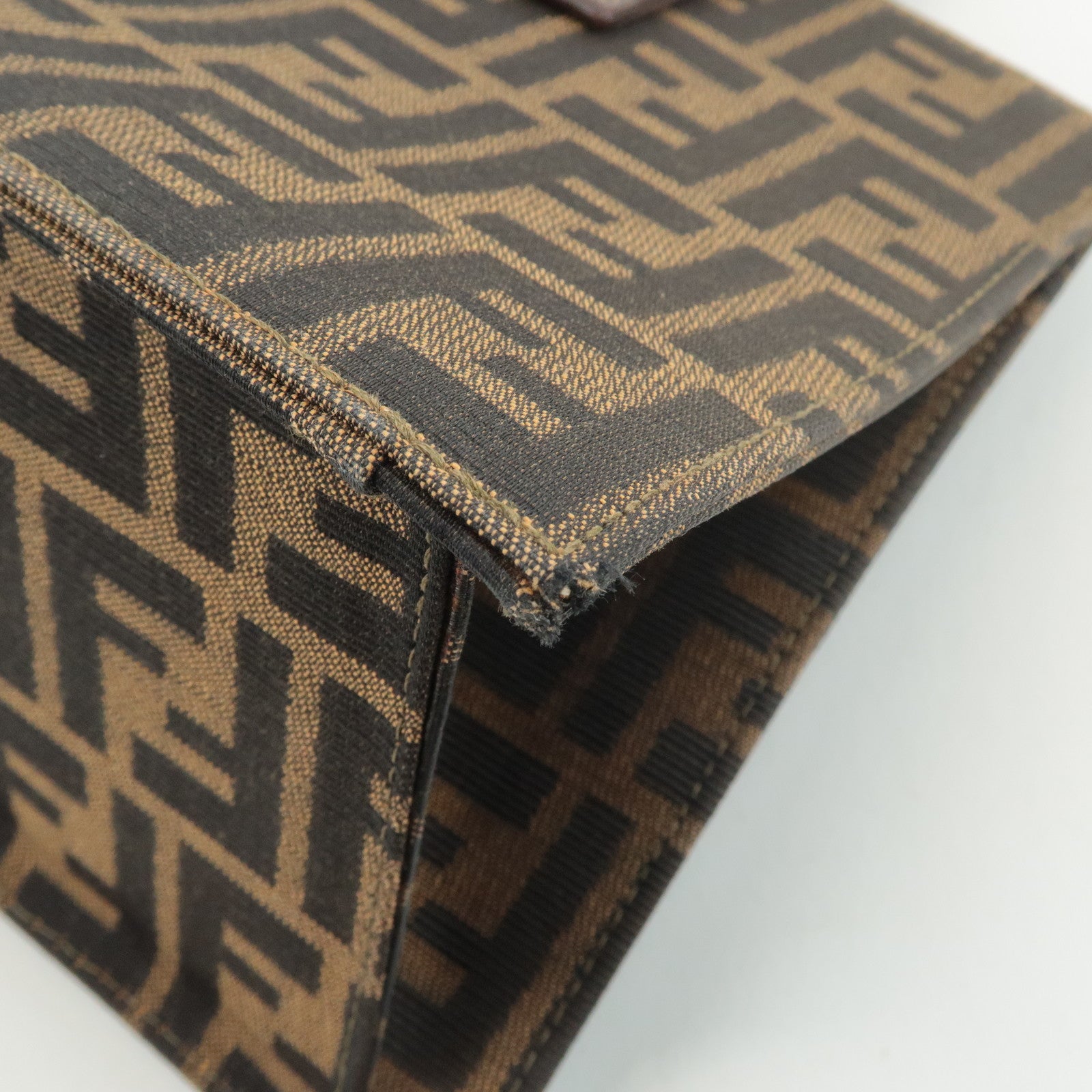 FENDI Zucca Canvas Leather Boston Bag Hand Bag Brown Black Used