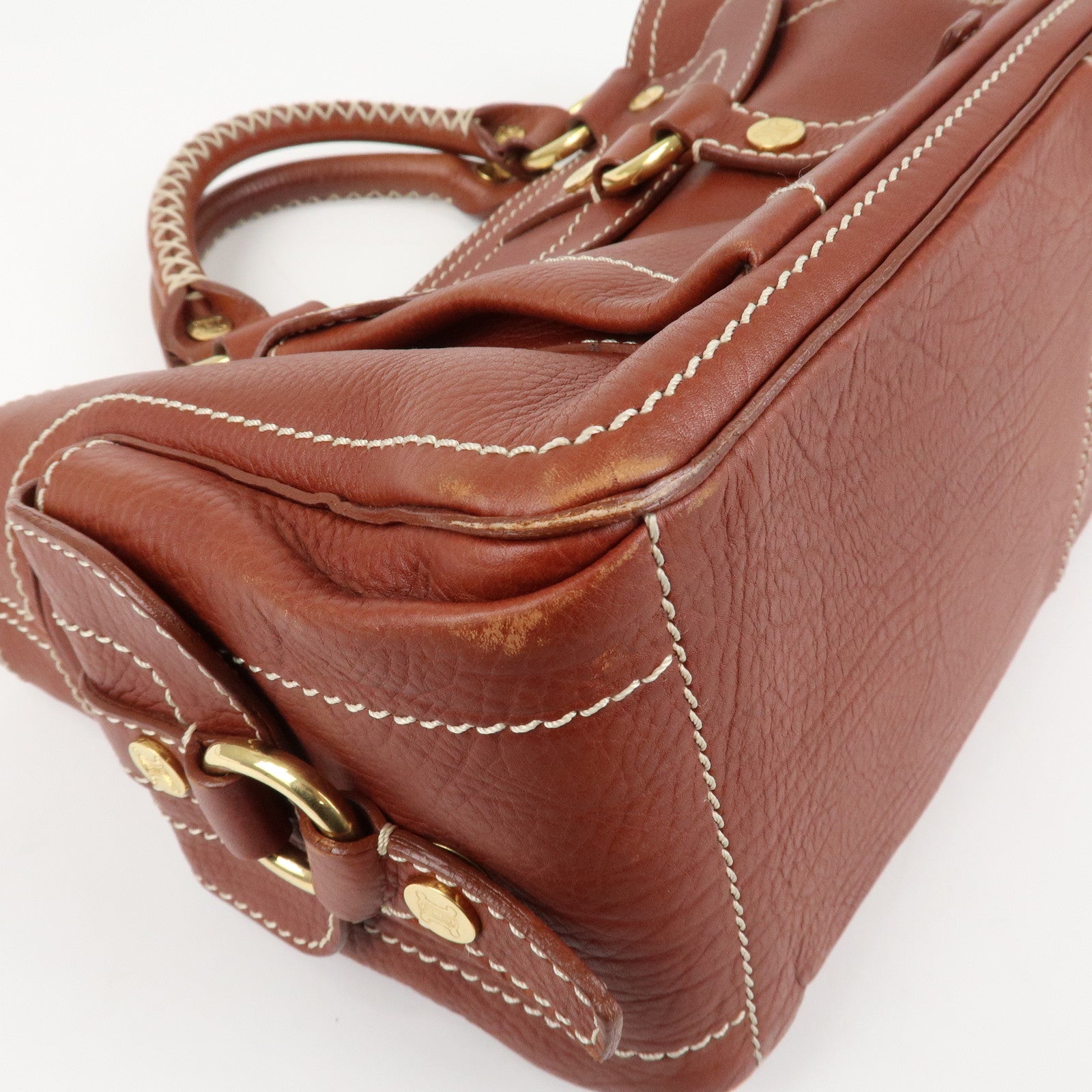 CELINE Macadam Stamped Leather Boogie Hand Bag Brown Gold HDW Used