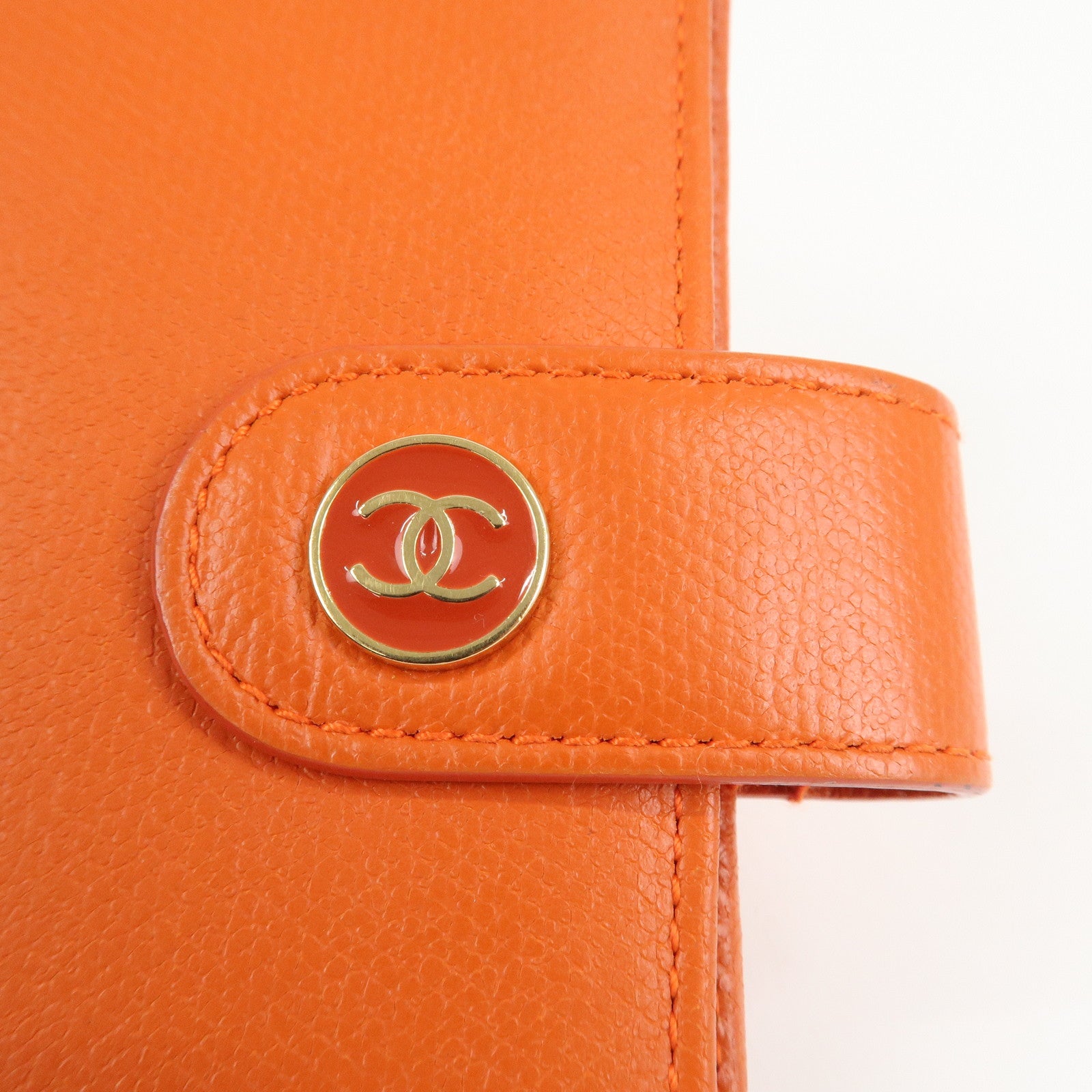 CHANEL Leather Planner Cover Orange Gold Hardware Used