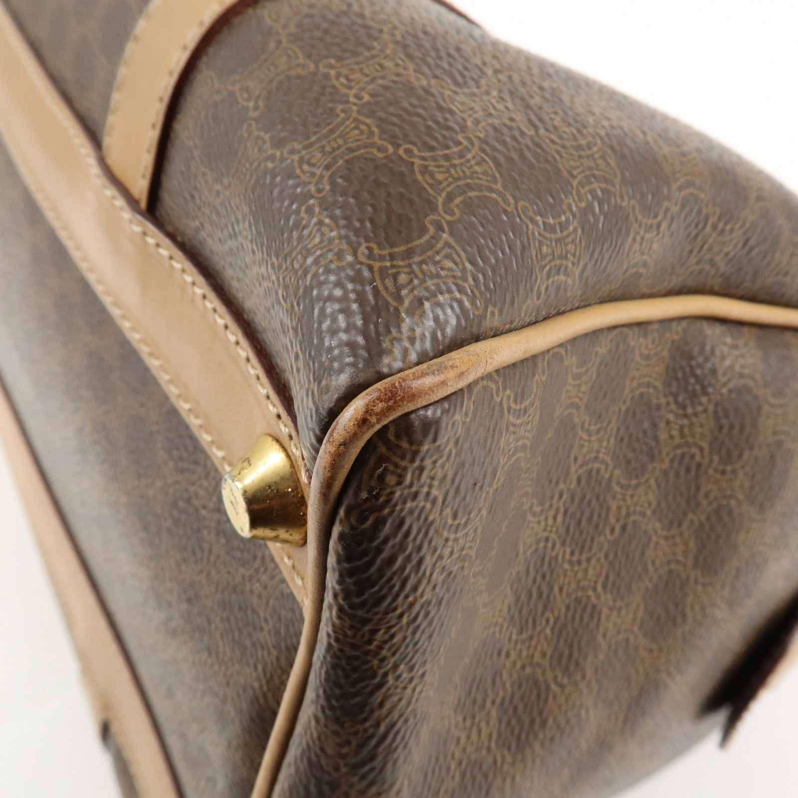 CELINE Macadam PVC Leather Boston Bag Hand Bag Brown Used