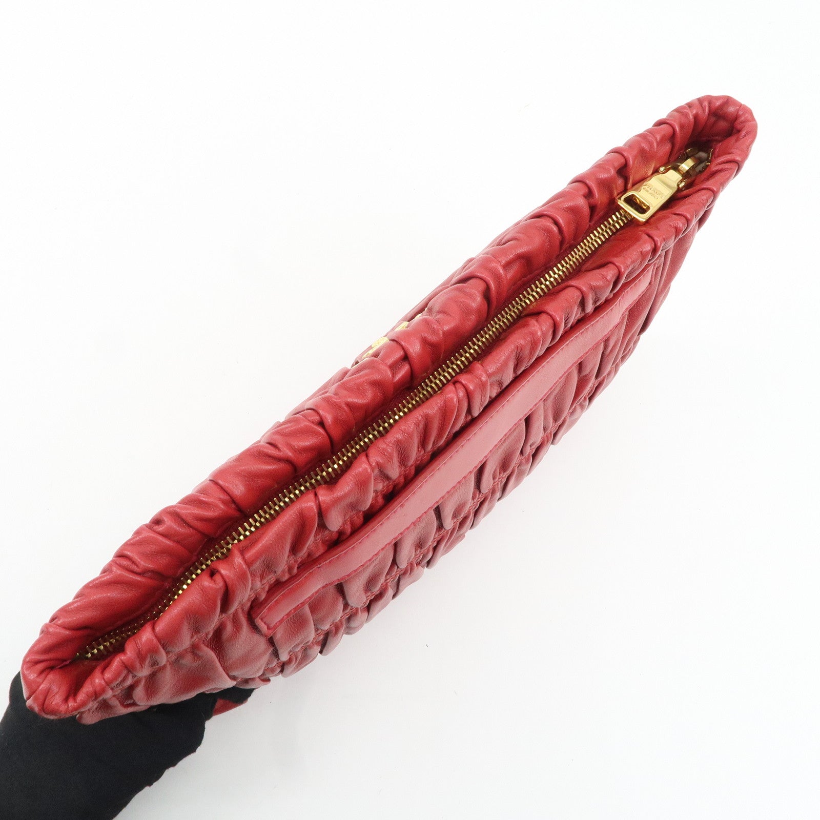 PRADA Leather Clutch Bag Red Used