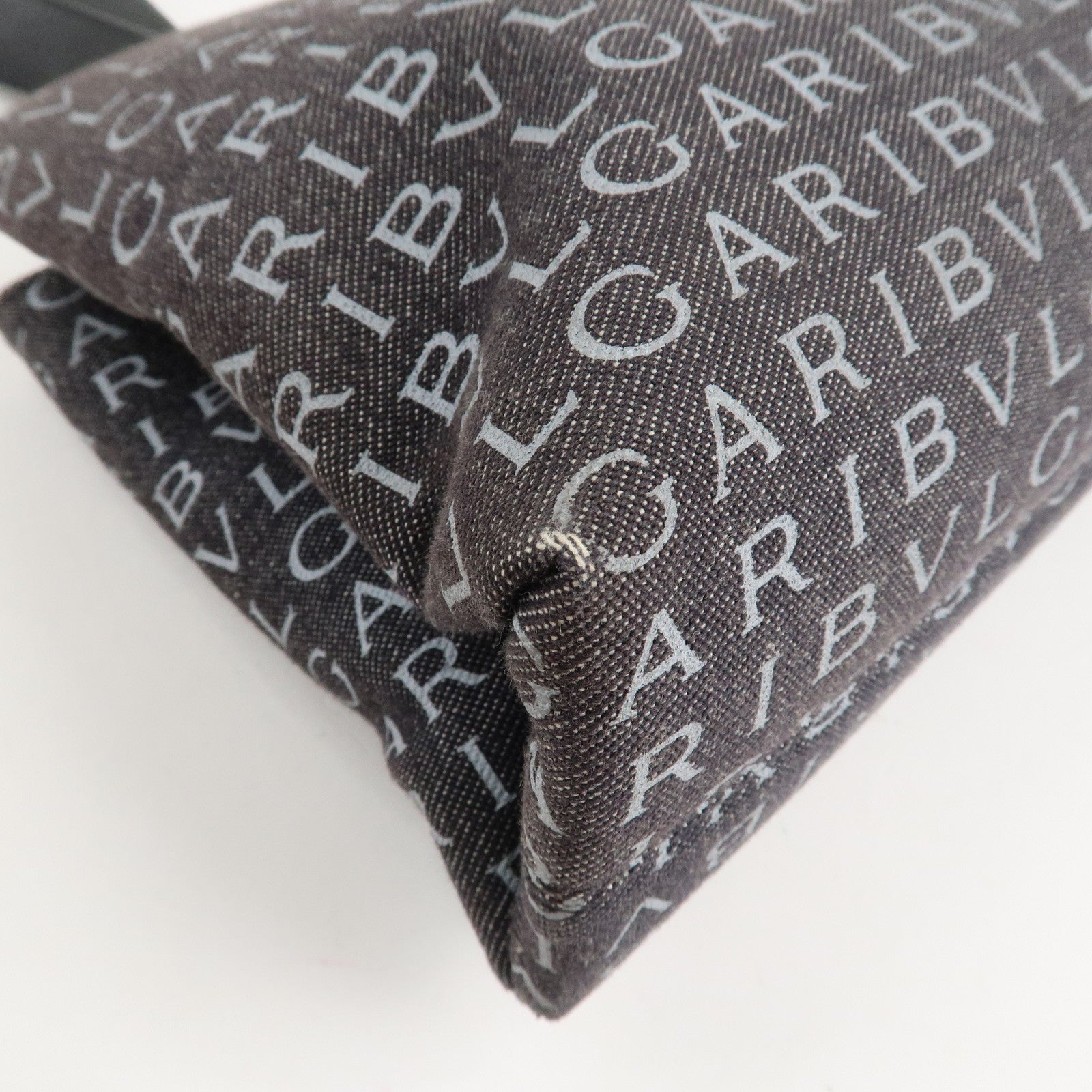 BVLGARI Logo Mania Canvas Leather Tote Bag Shoulder Bag Black Used