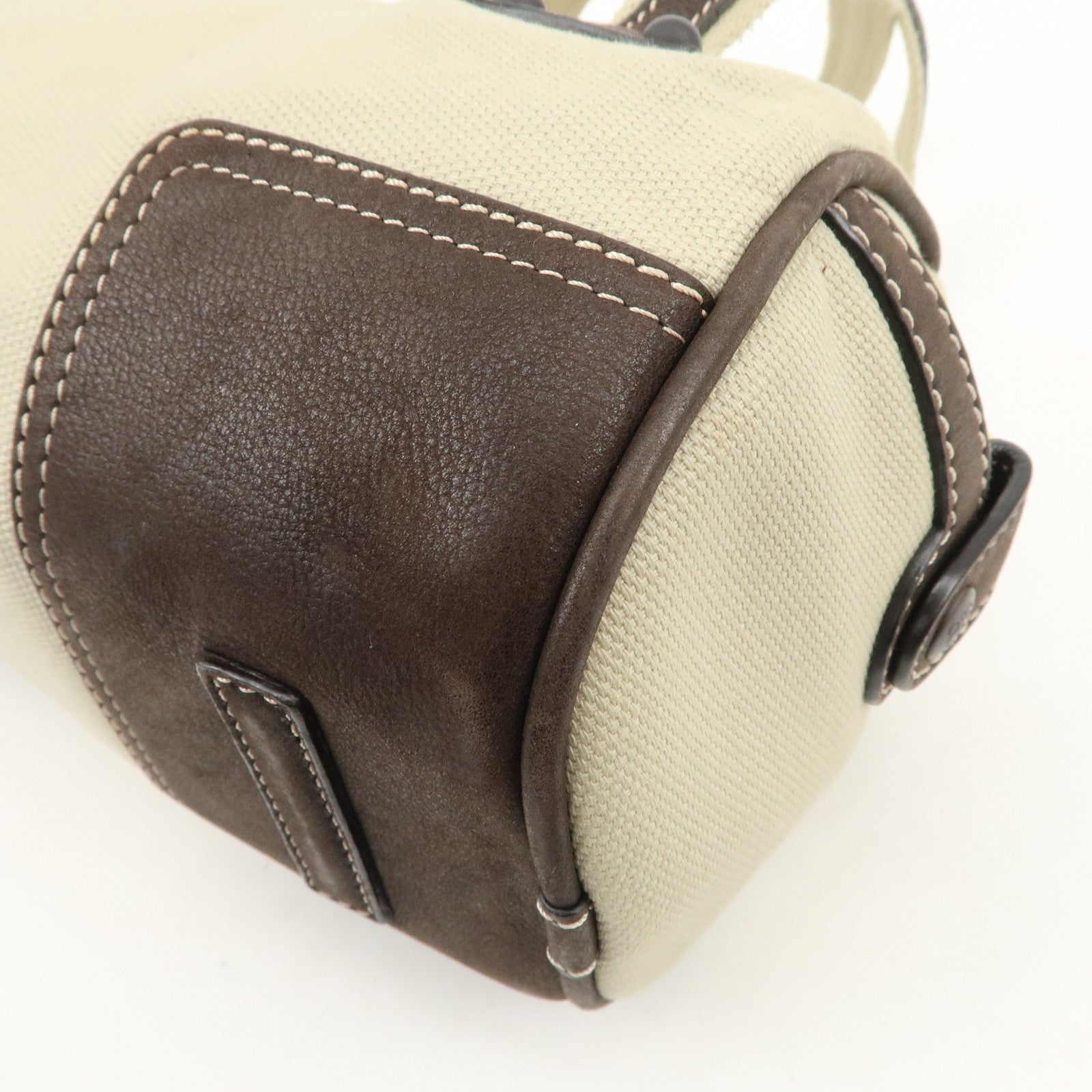 LOEWE Anagram Canvas Leather Mini Boston Bag Ivory Dark Brown Used