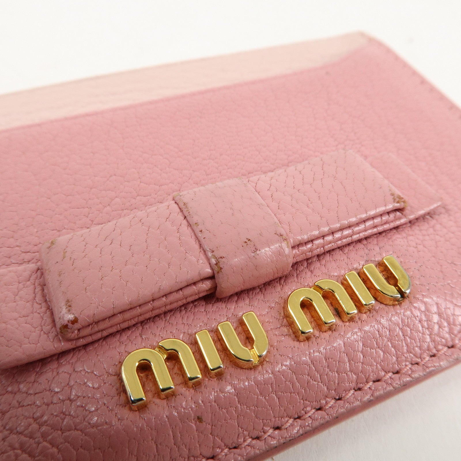 MIU MIU Leather Ribbon Card Case Pink Used