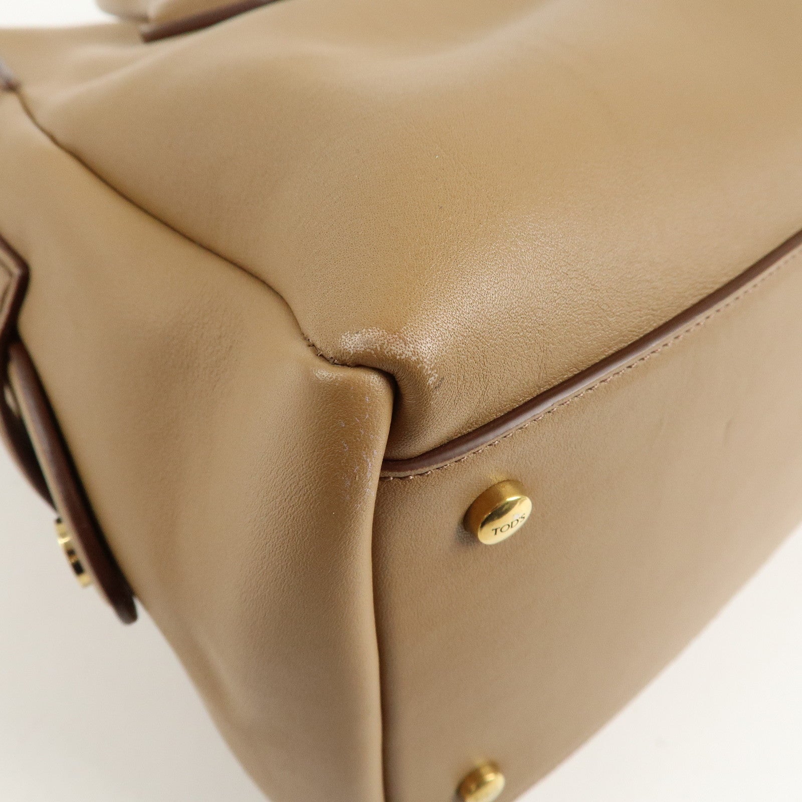 TOD'S D Styling Leather 2Way Shoulder Bag Hand Bag Beige Used