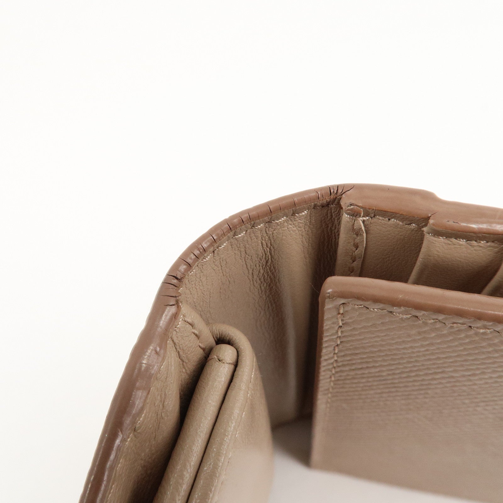 PRADA Saffiano Leather Trifold Compact Wallet Beige 1MH176 Used