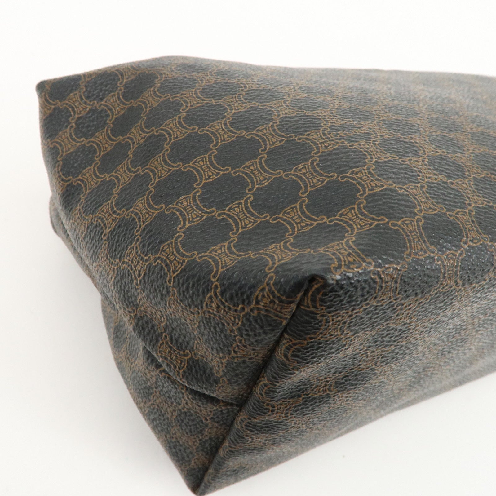 CELINE Macadam PVC Leather Hand Bag Black Brown Used